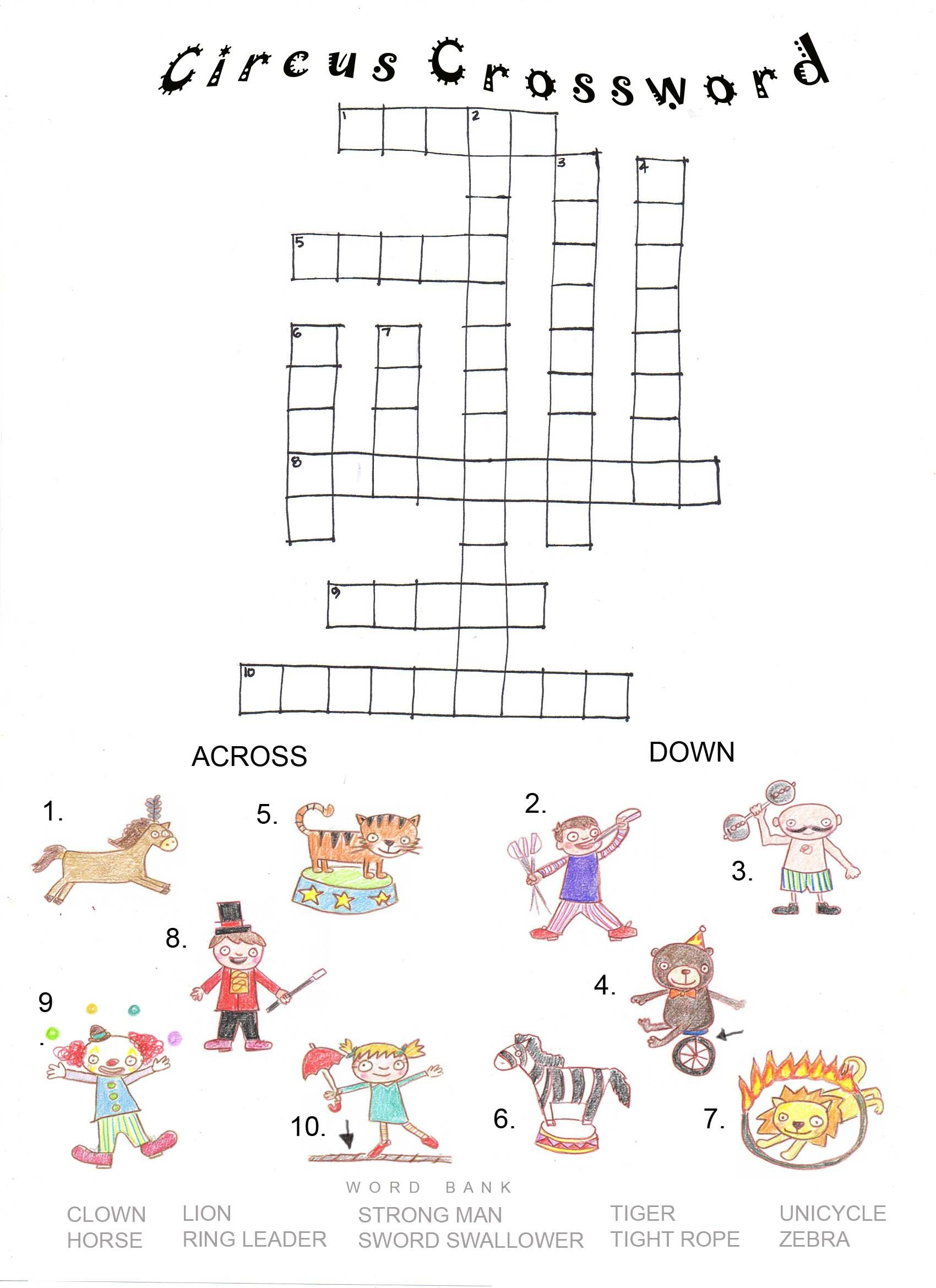 Circus Worksheets - Pesquisa Google | Psych Activities | Circus - Circus Crossword Puzzle Printables