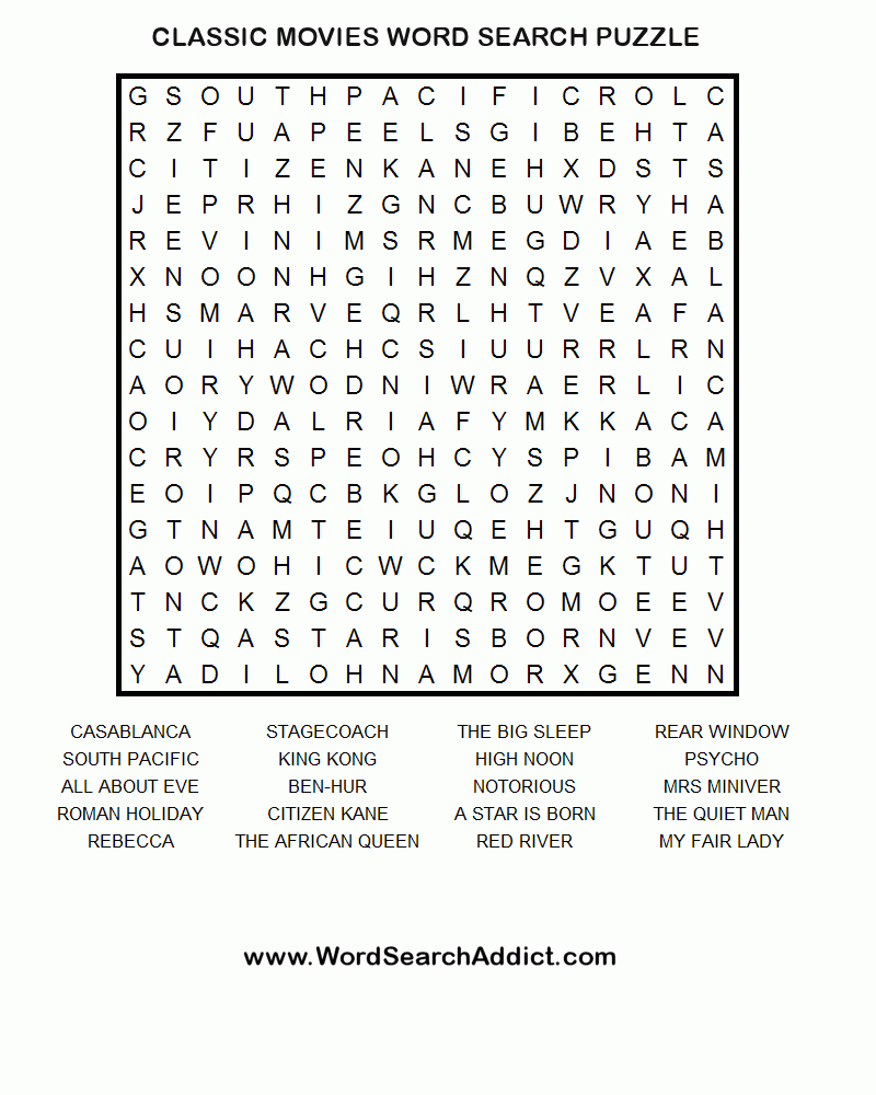 Classic Movies Word Search Puzzle | Coloring &amp;amp; Challenges For Adults - Printable Crossword Puzzles Disney Movies