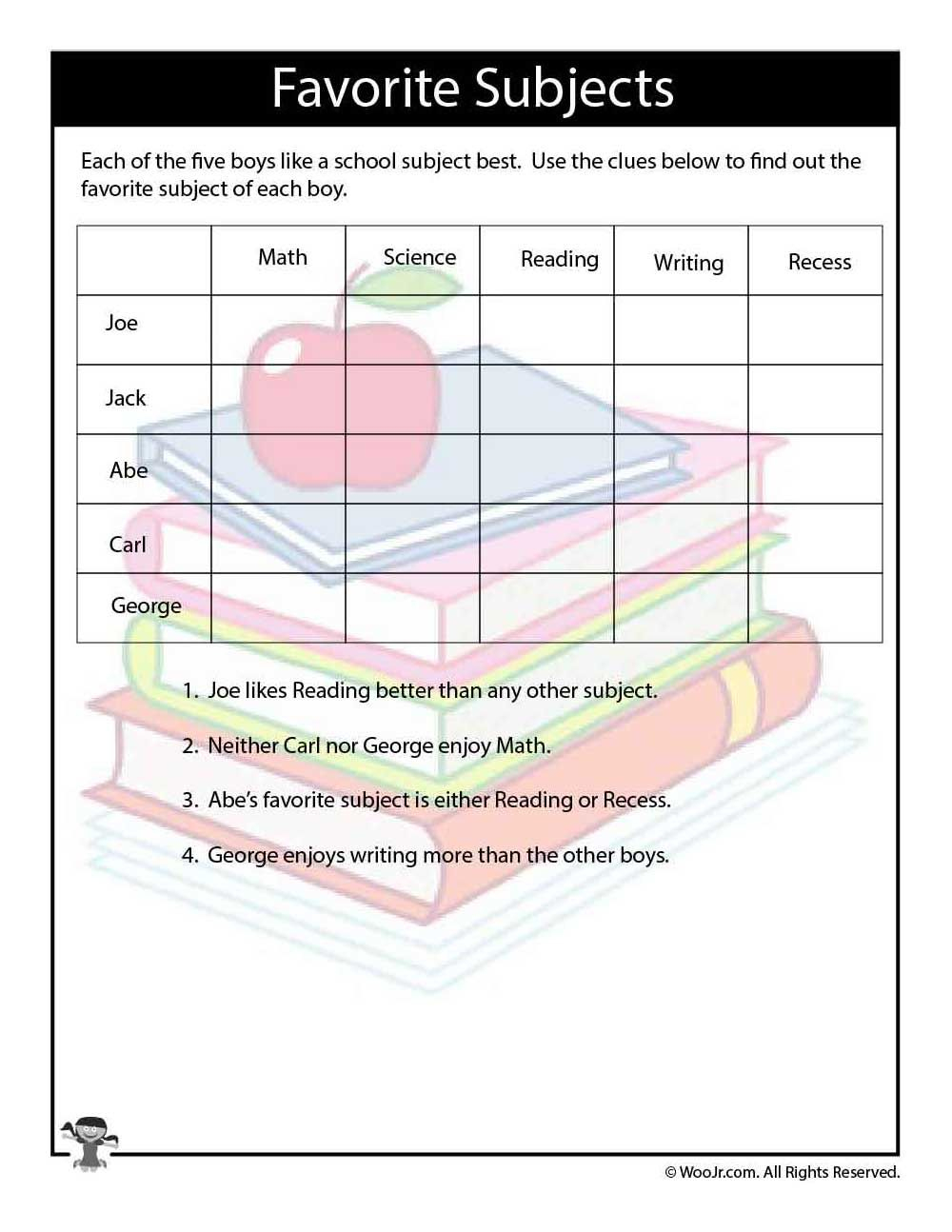 Classroom Intermediate Logic Puzzle | Printables | Logic Puzzles - Printable Deduction Puzzle