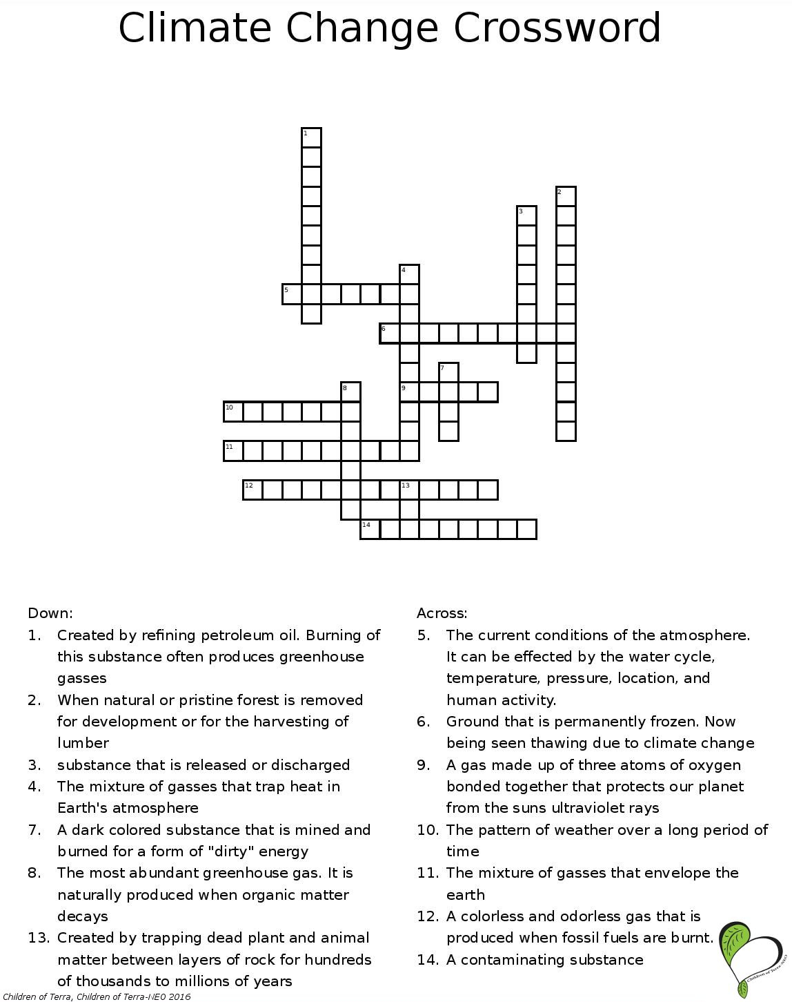 Climate Change Crossword. Great Way To Learn The Vocabulary Of - Printable Viking Crosswords