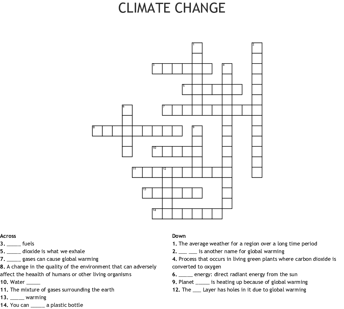 Climate Change Crossword - Wordmint - Global Warming Crossword Puzzle Printable