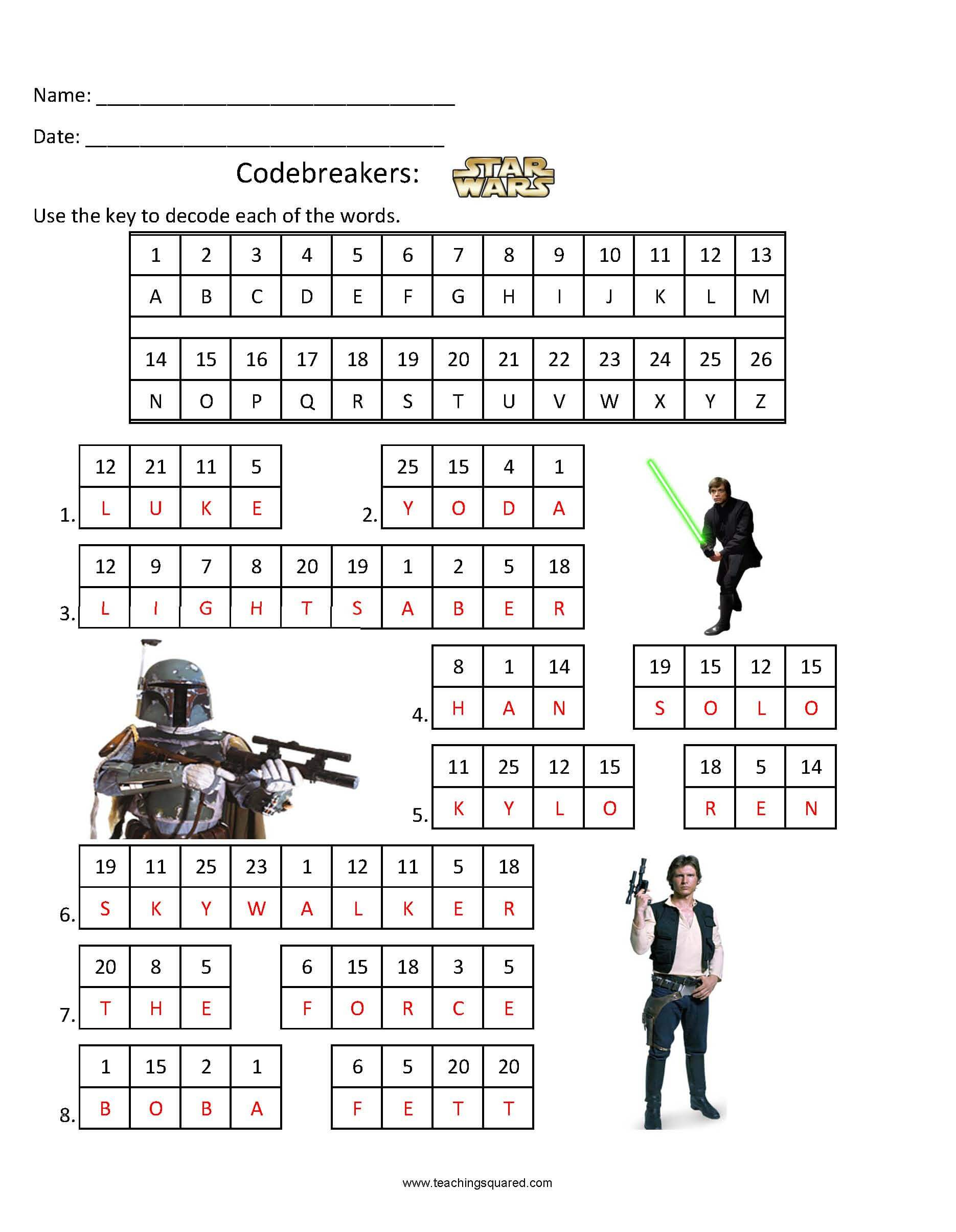 Codebreakers- Star Wars 1 - Teaching Squared - Star Wars Crossword Puzzle Printable