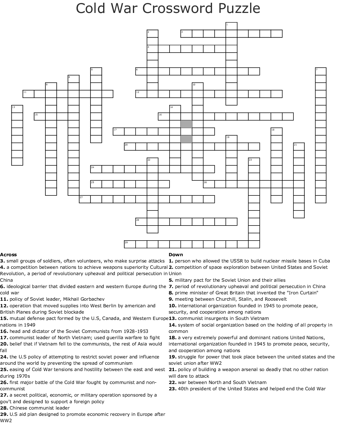 Cold War Crossword Puzzle Crossword - Wordmint - 1950S Crossword Puzzle Printable
