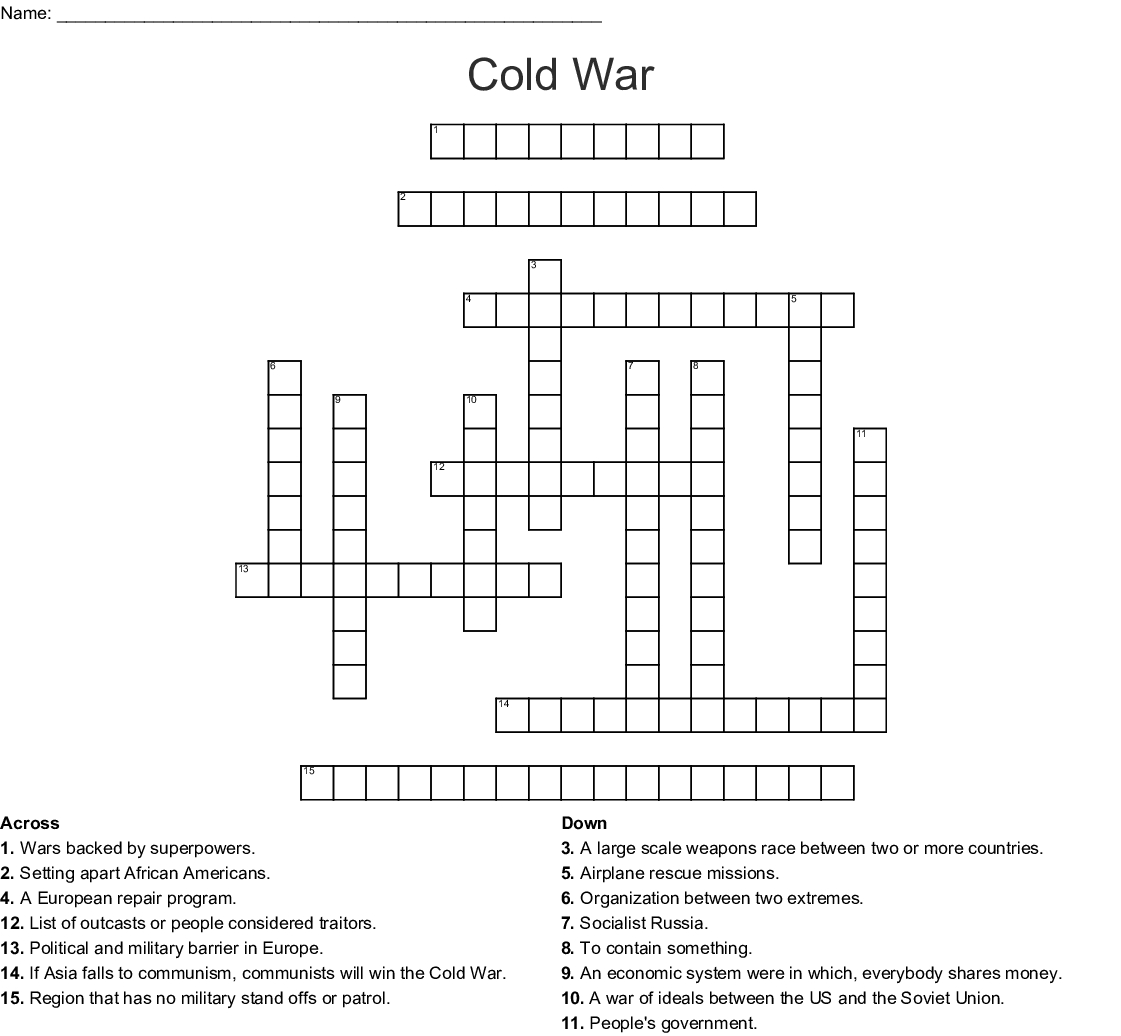 Cold War Crossword - Wordmint - 1950S Crossword Puzzle Printable
