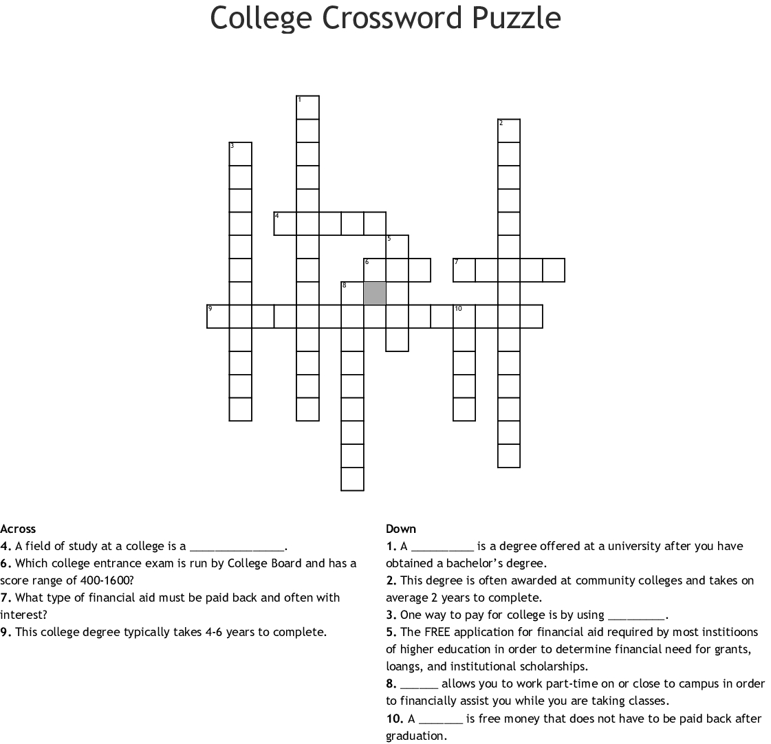 College Crossword Puzzle Crossword - Wordmint - Printable Crossword Puzzles For College Students