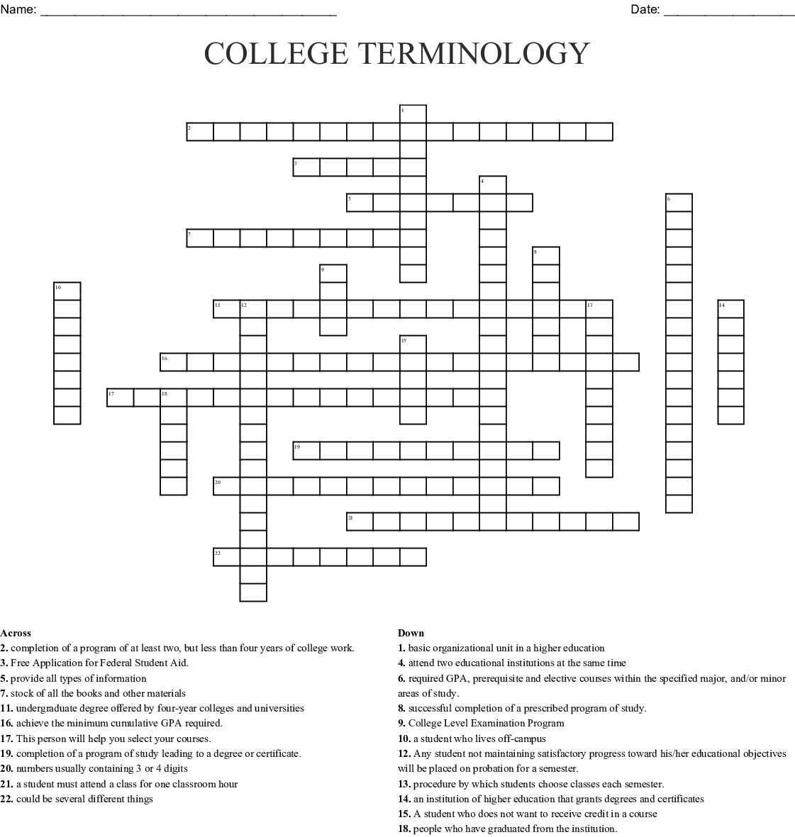 College Crossword Puzzle Printable Printable Crossword Puzzles Kulturaupice