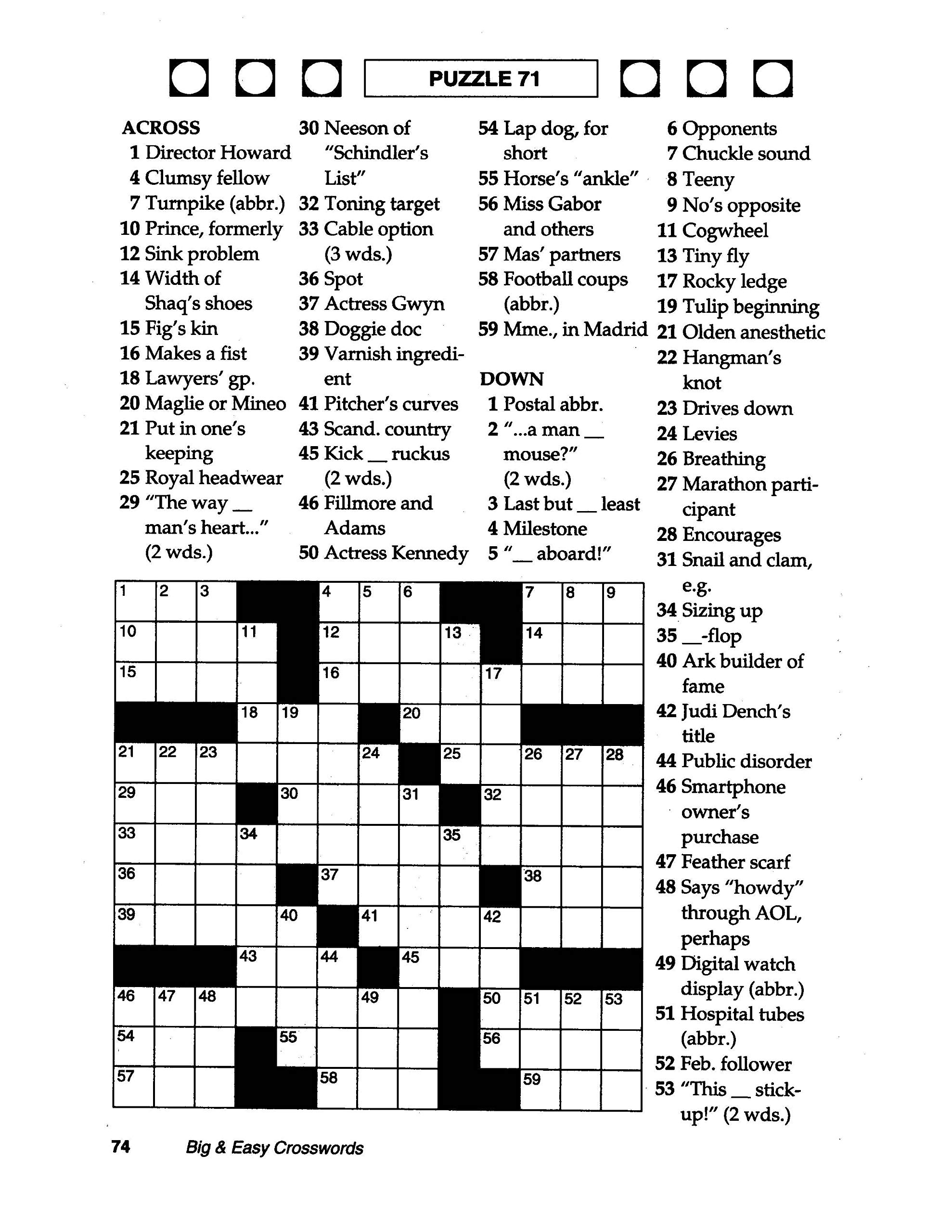 Large Print Beginner Easy Crossword Puzzles Printable