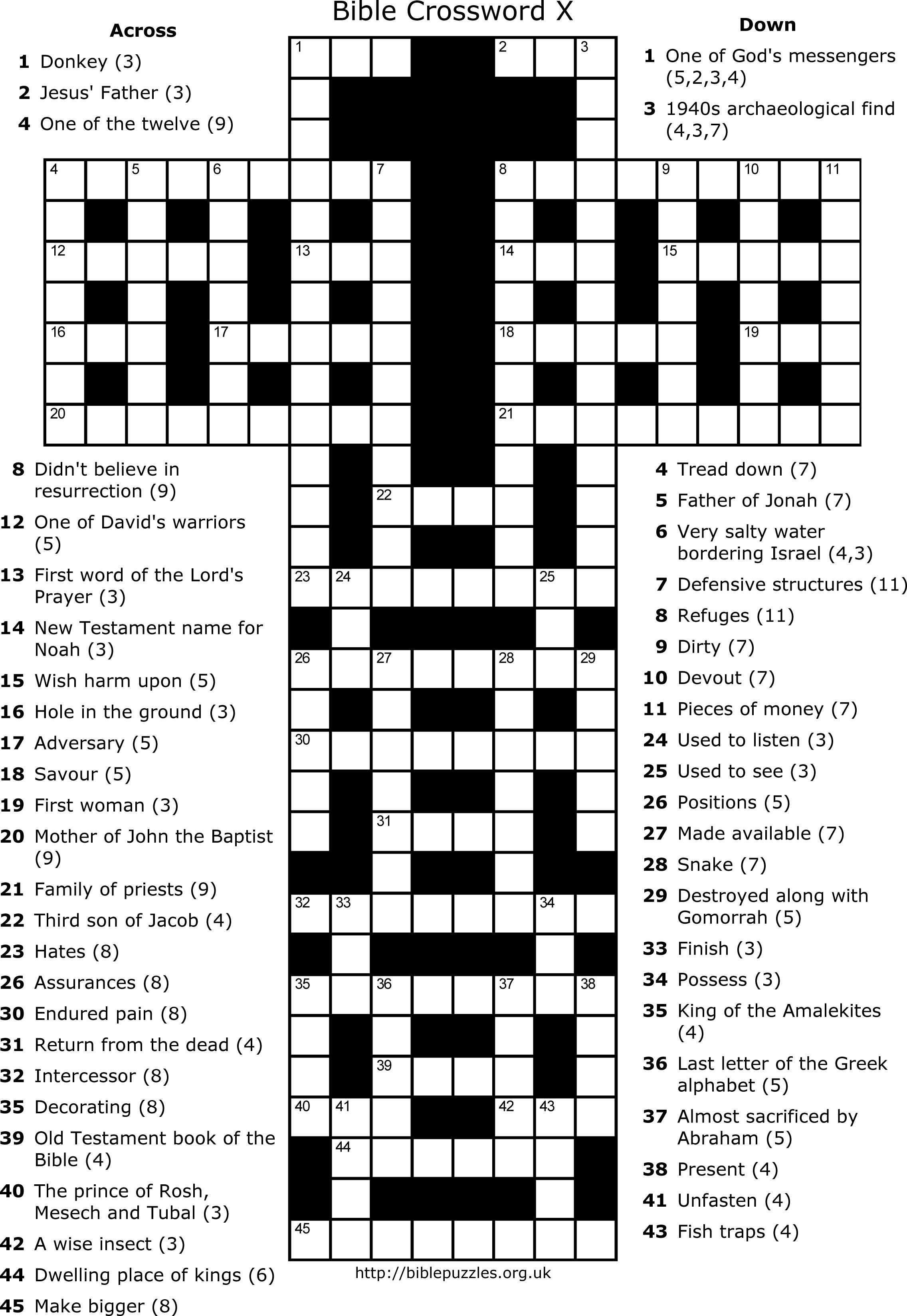 Bible Crossword Puzzles Printable With Answers Printable Crossword