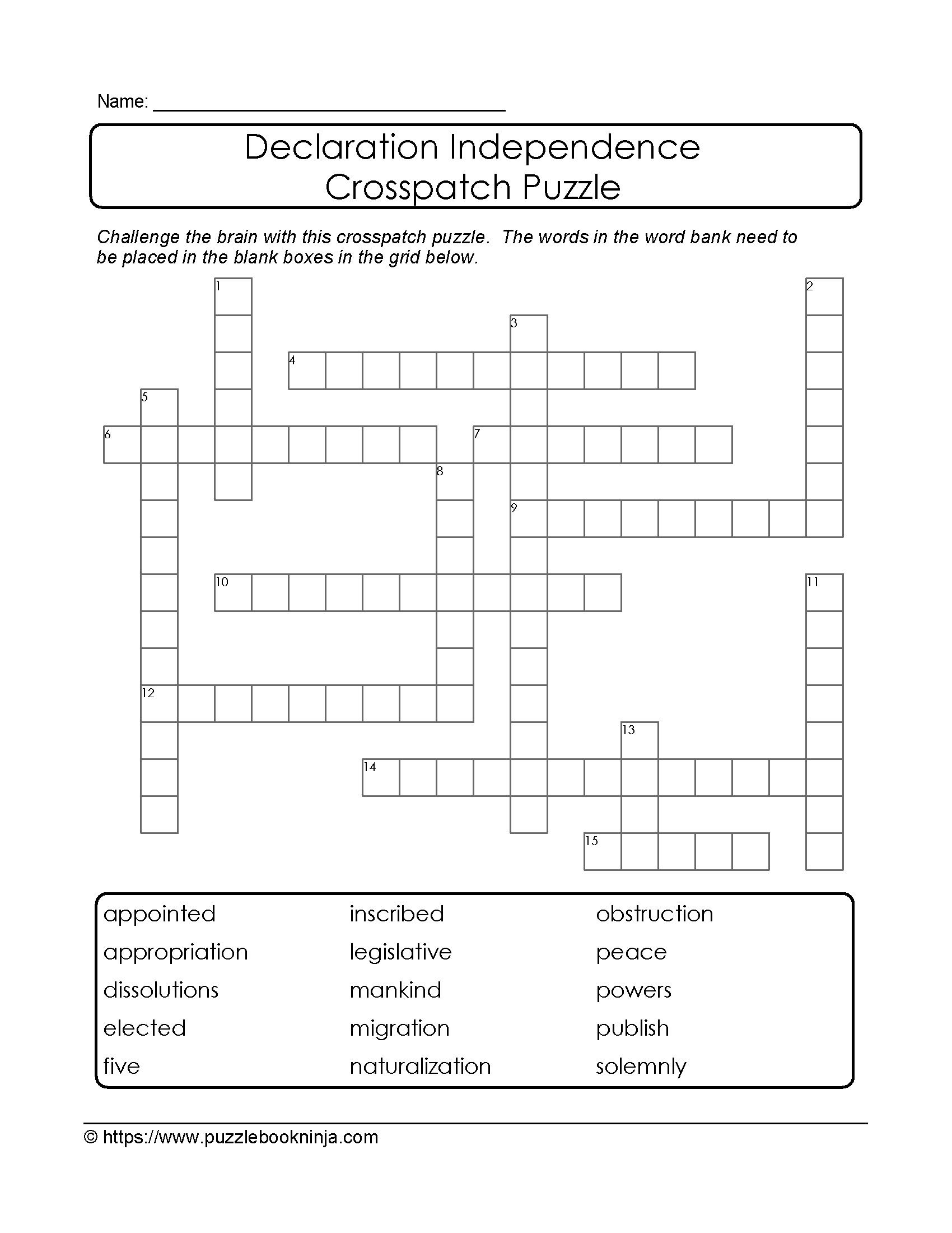 Crosspatch Declaration Independence Puzzle. Free. | Central | Puzzle - Printable Puzzle Books