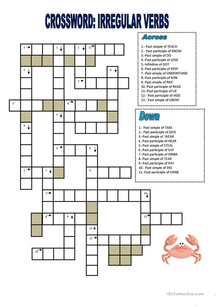 Crossword:: Irregular Verbs Worksheet - Free Esl Printable - Printable Crossword Esl