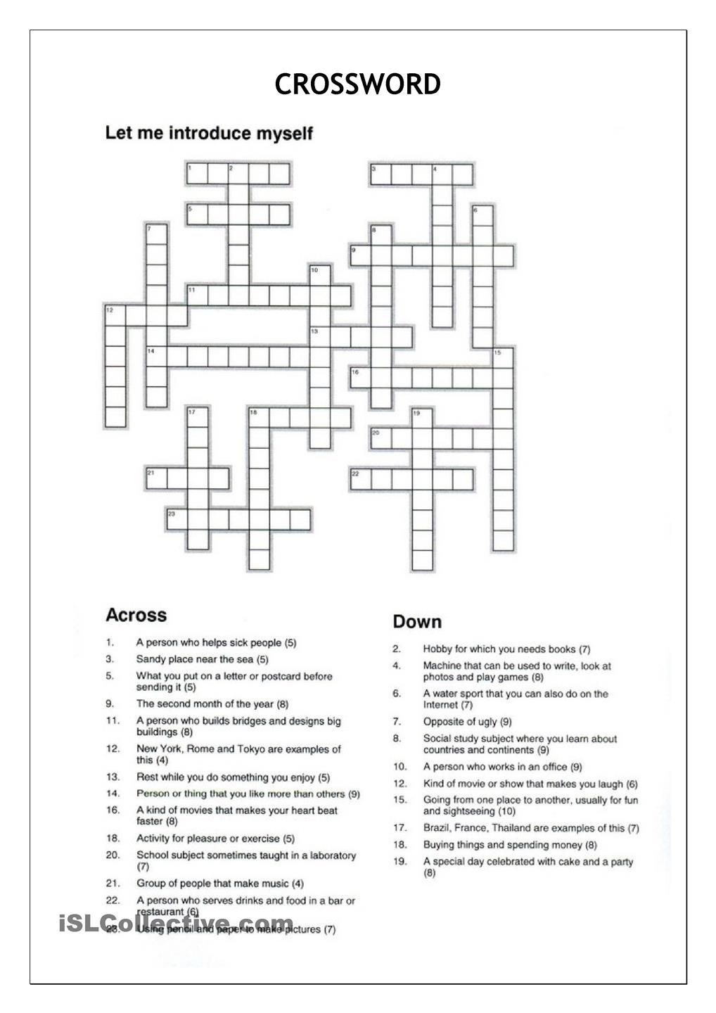 Crossword - Let Me Introduce Myself | Crosswords | Crossword - Crossword Puzzles Vocabulary Printable