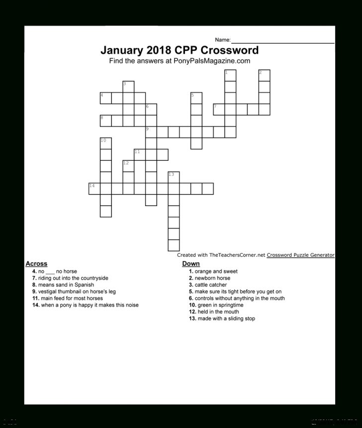 Printable Crossword Puzzles Horses