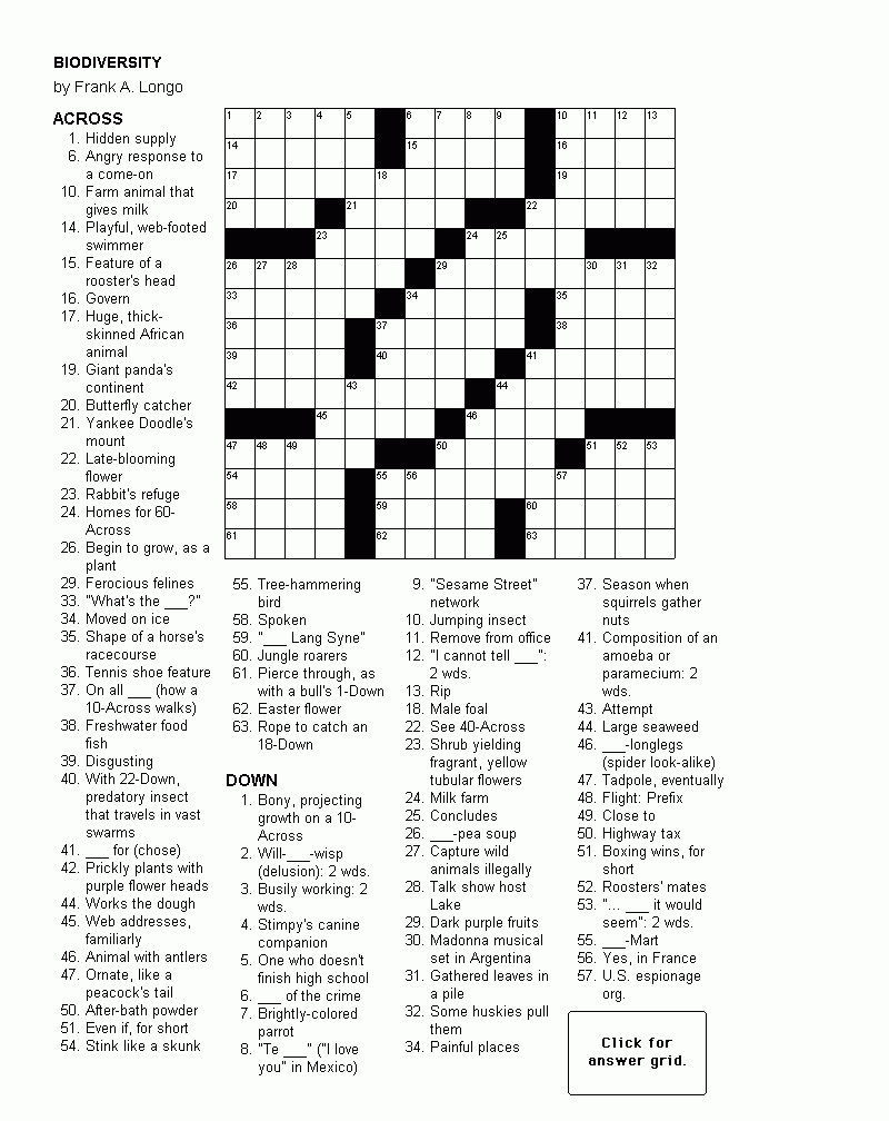 Crossword Puzzle: Biodiversity | English Resources - The Daily Printable Crossword Puzzles
