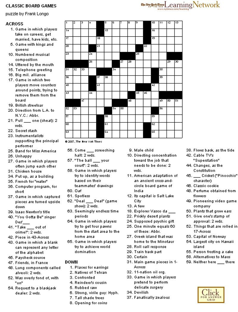 Crossword Puzzle: Classic Board Games | Games!! | Classic Board - Printable Crossword Puzzles Video Games