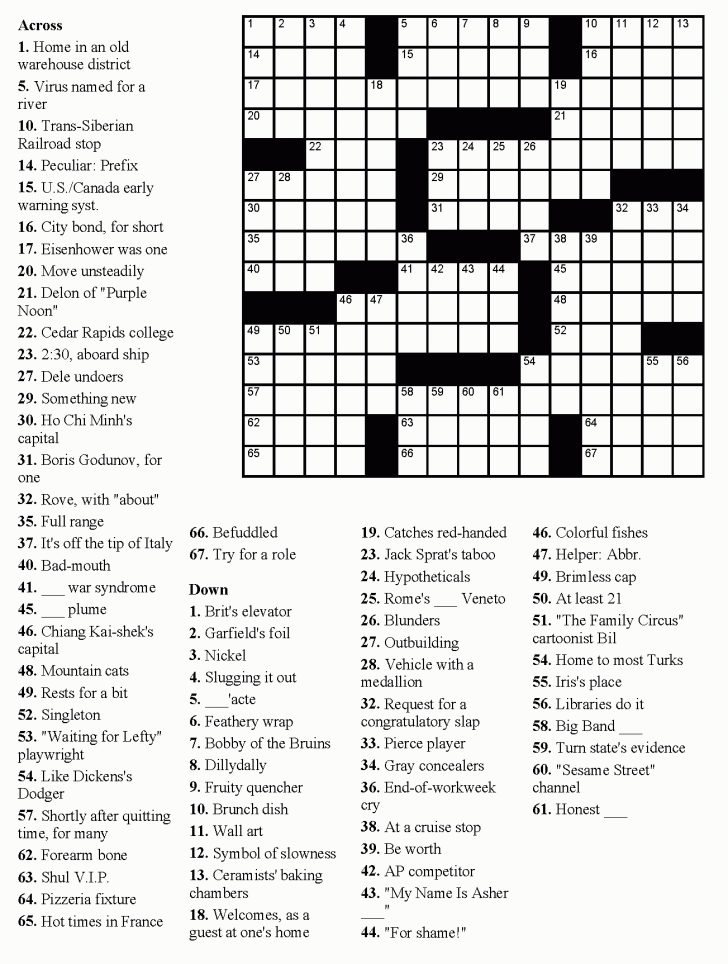 Free Printable Crossword Puzzles For High School Students