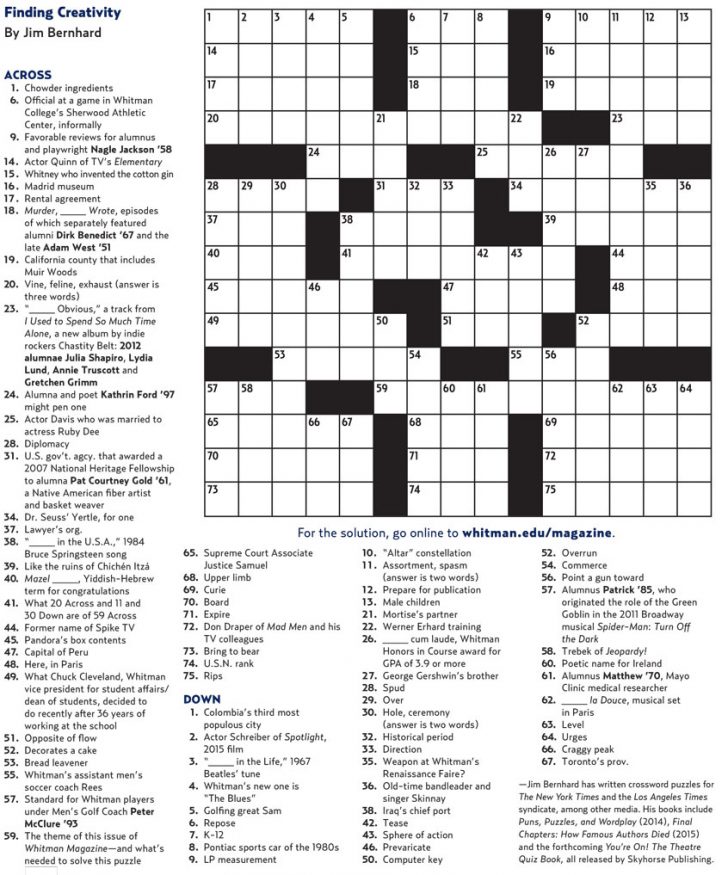 College Crossword Puzzle Printable