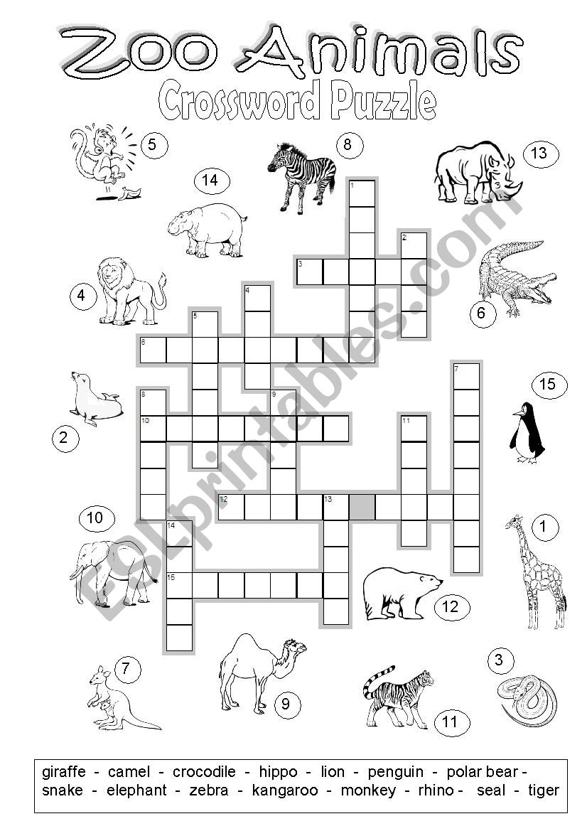 Crossword Puzzle Zoo Animals - Esl Worksheetmarylin - Zoo Crossword Puzzle Printable