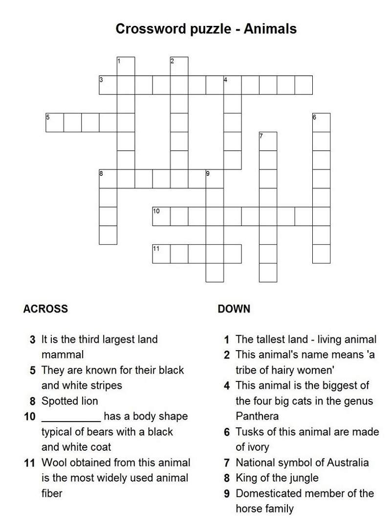 Crossword Puzzles For Kids Free | Kiddo Shelter - Printable Horse Crossword Puzzles