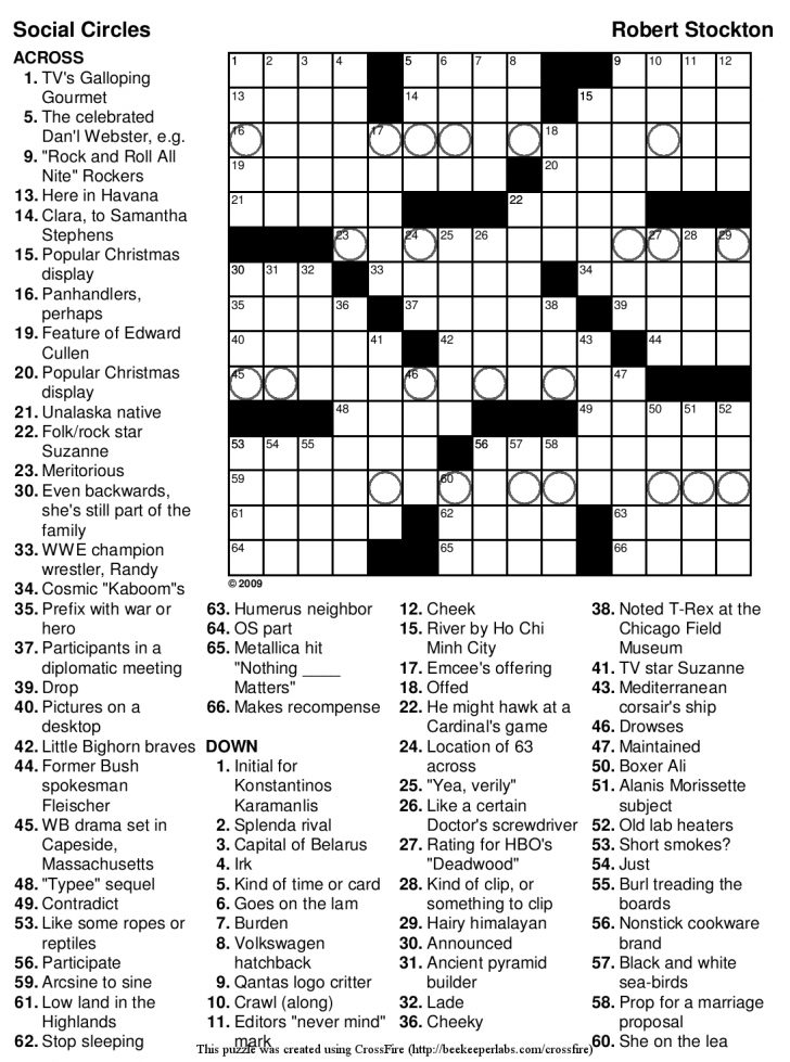Printable Crossword Puzzle For High School Students
