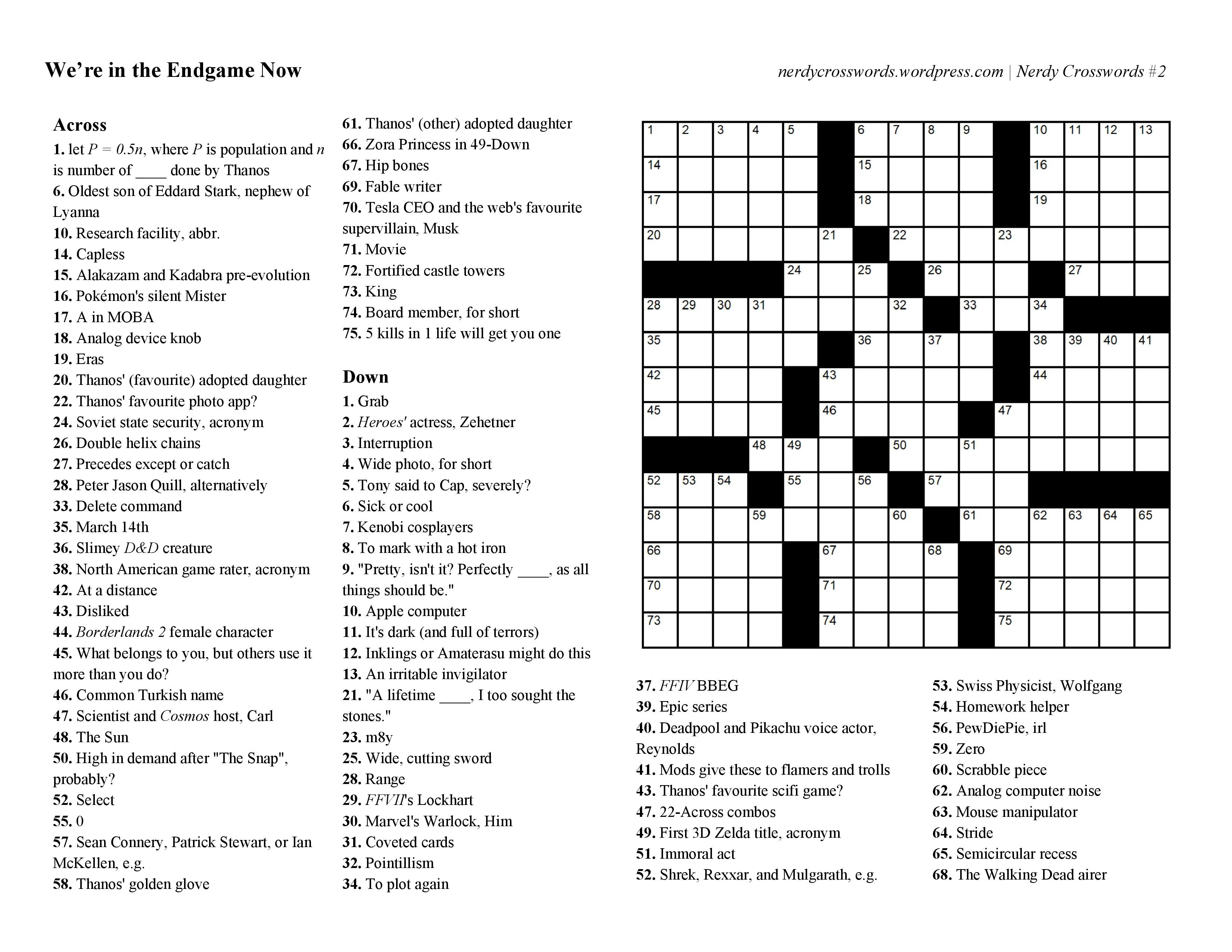 Crossword Puzzles - Zelda Crossword Puzzle Printable