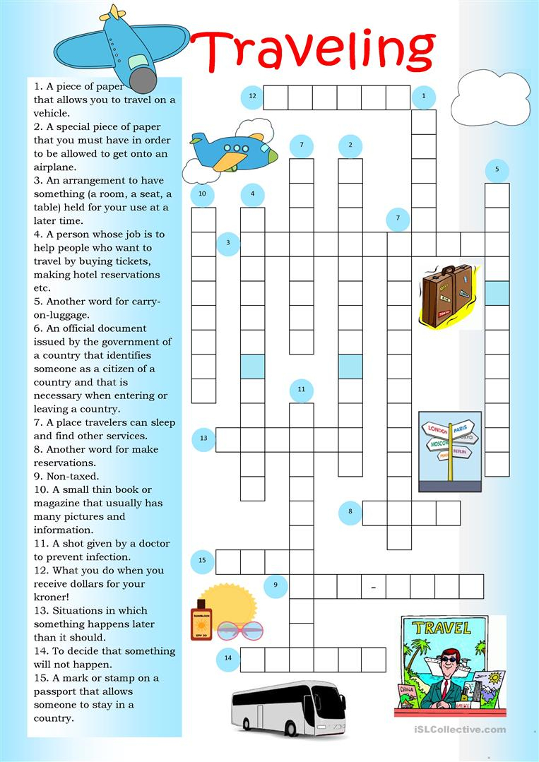 Crossword: Traveling Worksheet - Free Esl Printable Worksheets Made - Printable Crossword Esl
