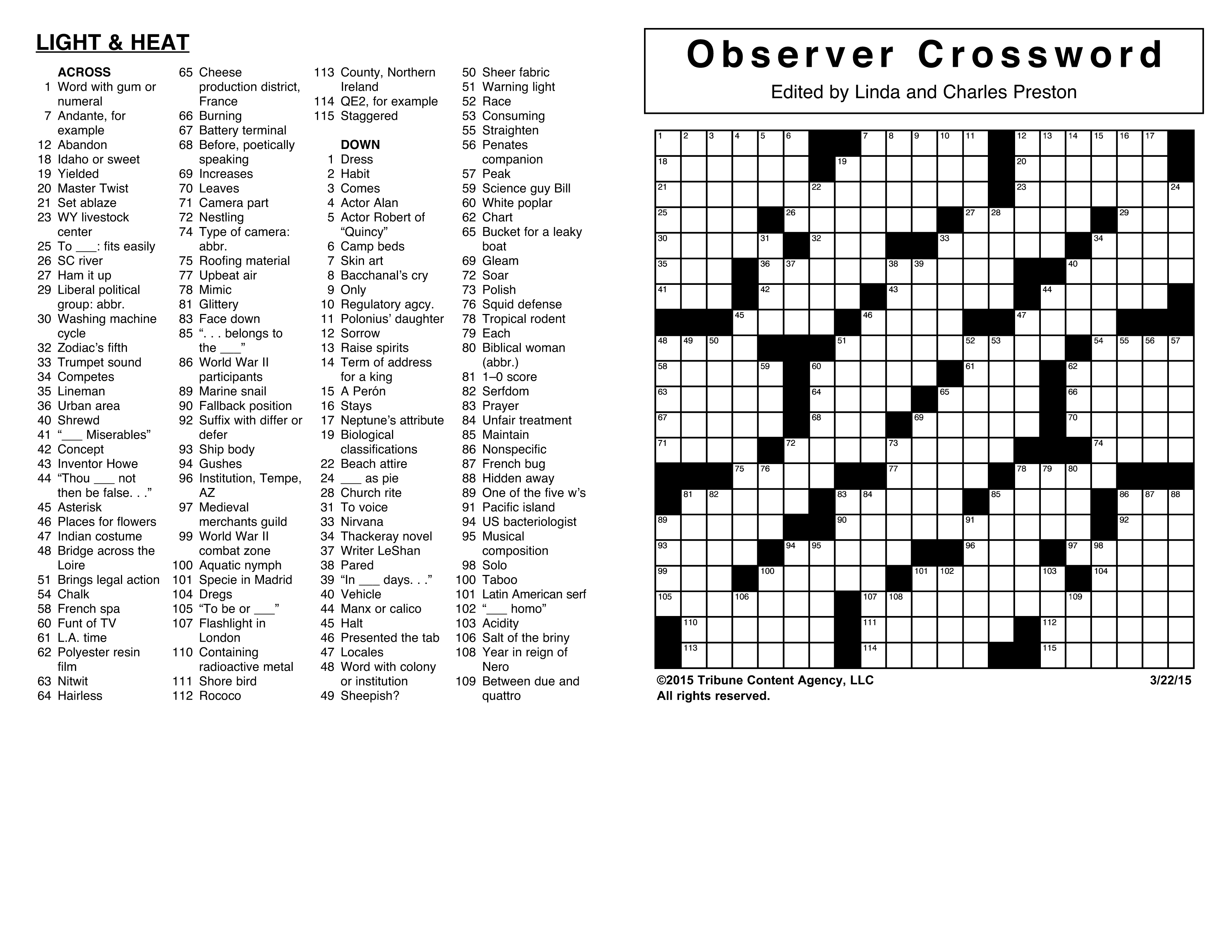 Crosswords Archives | Tribune Content Agency - Daily Quick Crossword Printable Version