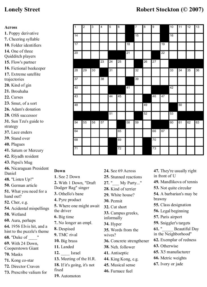 Printable Hard Crossword Puzzles For Adults