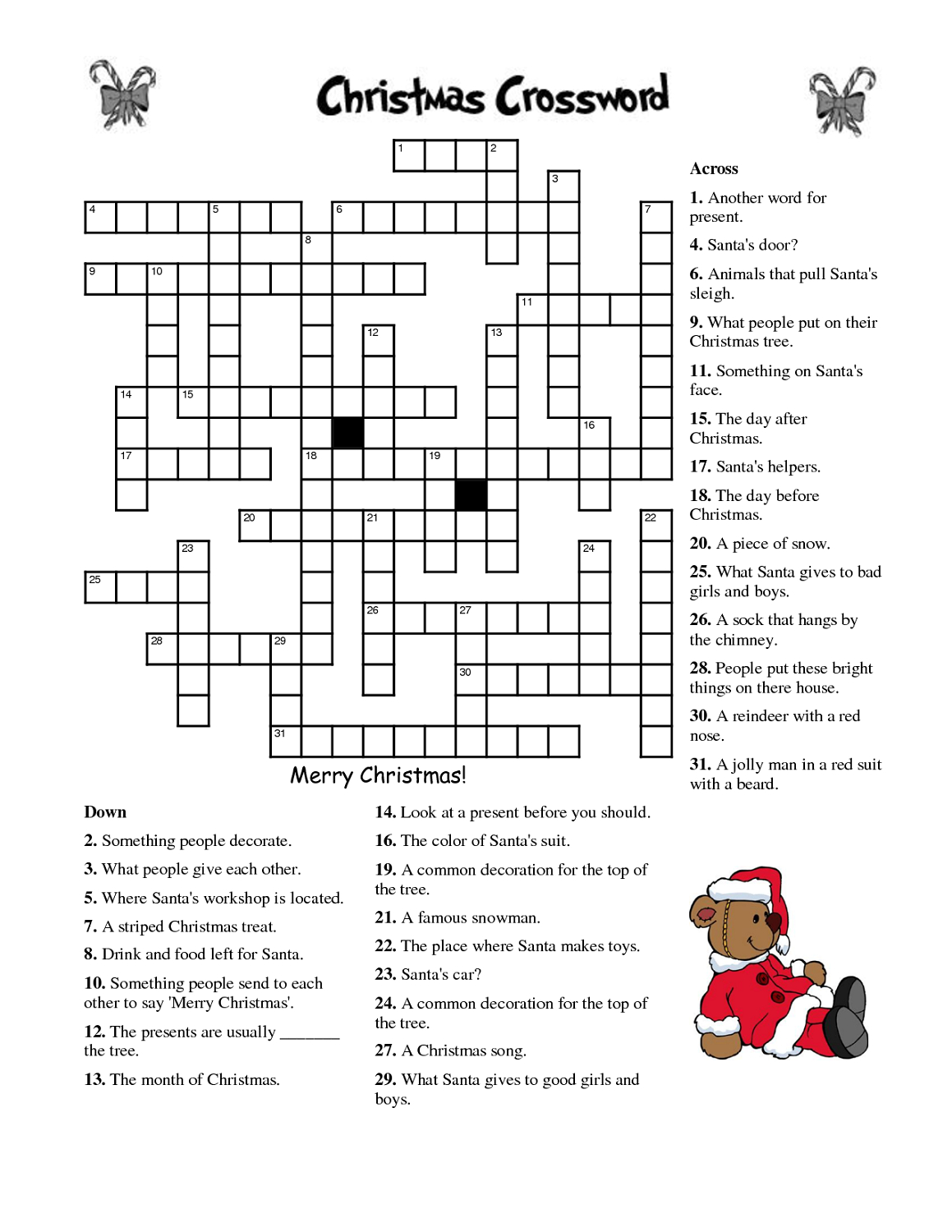 Crosswords For Kids Christmas | K5 Worksheets | Christmas Activity - Car Crossword Puzzles Printable
