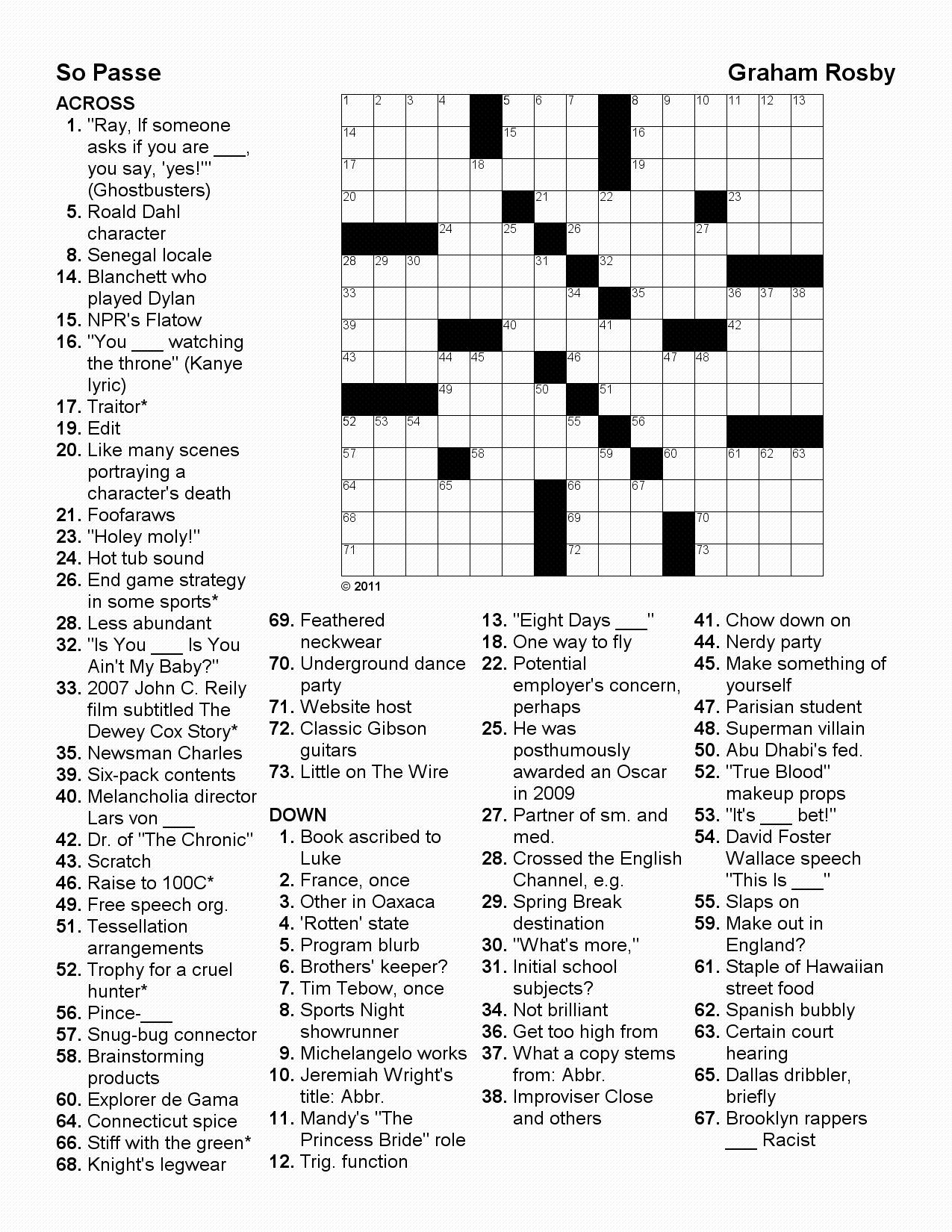 Crosswordsgraham Meyer Rosby - Printable Crossword Puzzles Pop Culture