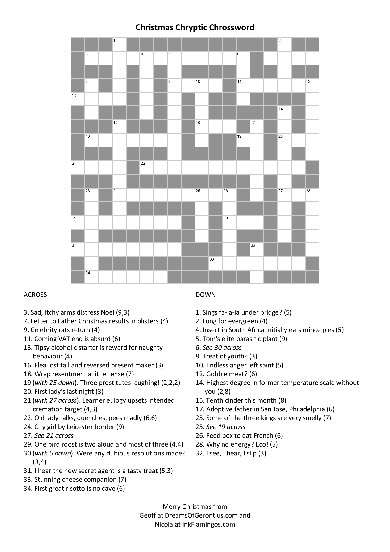 Printable Cryptic Crossword