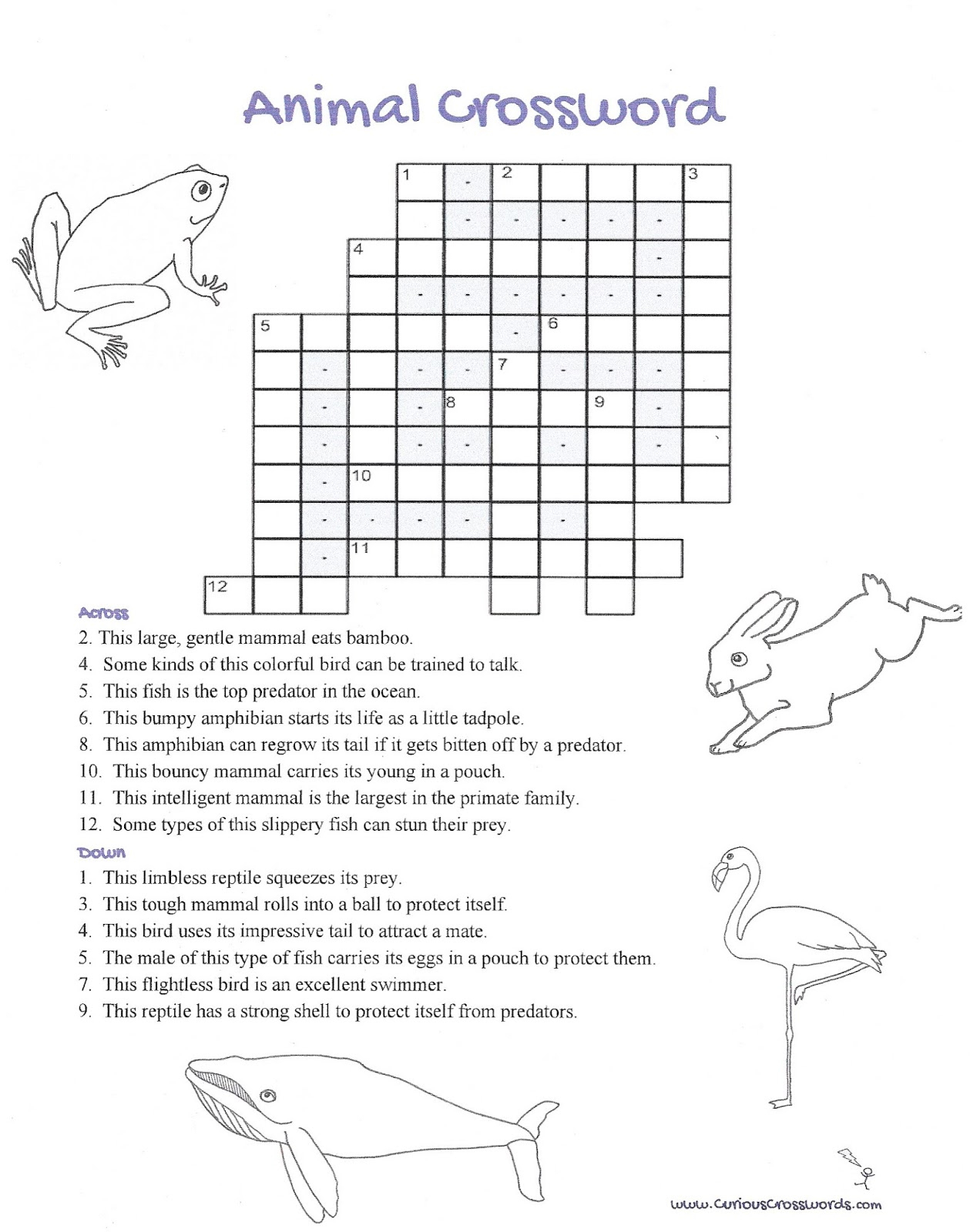 Curious Crosswords: Animal Crossword Printable Crossword Animal