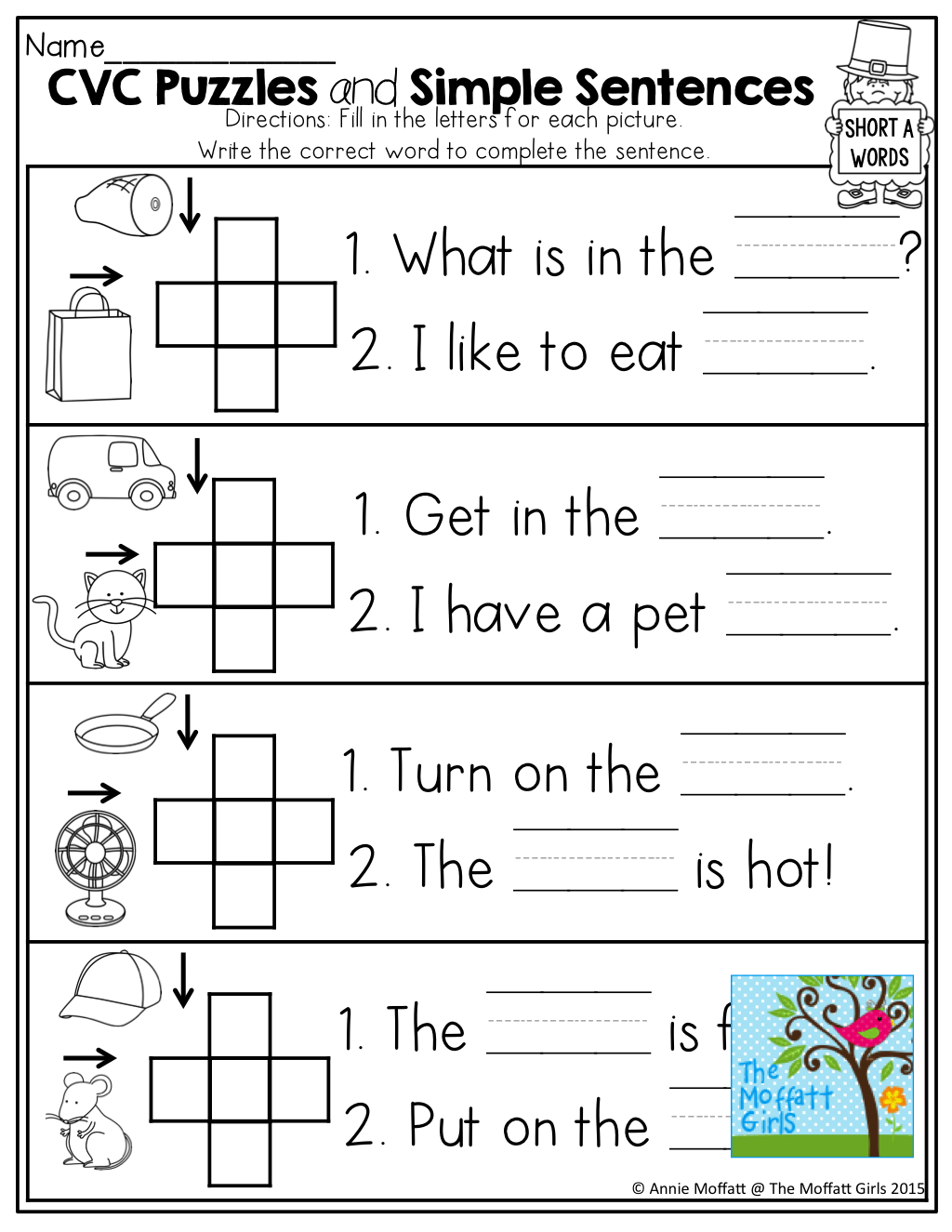 Cvc Crossword Puzzles For Beginning Readers And Simple Sentences - Printable Reading Puzzles