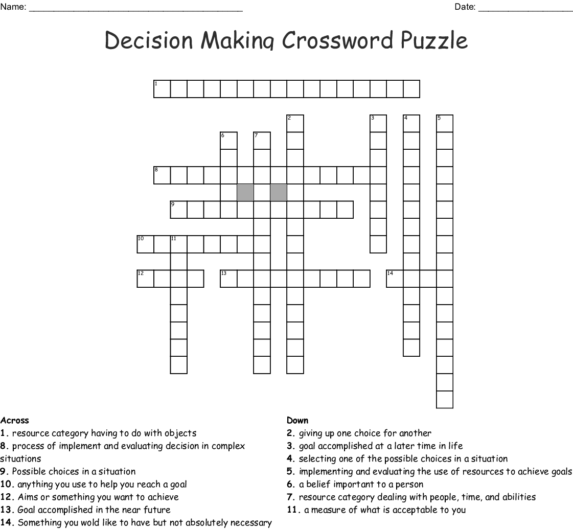 Decision Making Crossword Puzzle Crossword - Wordmint - Custom Crossword Puzzle Printable