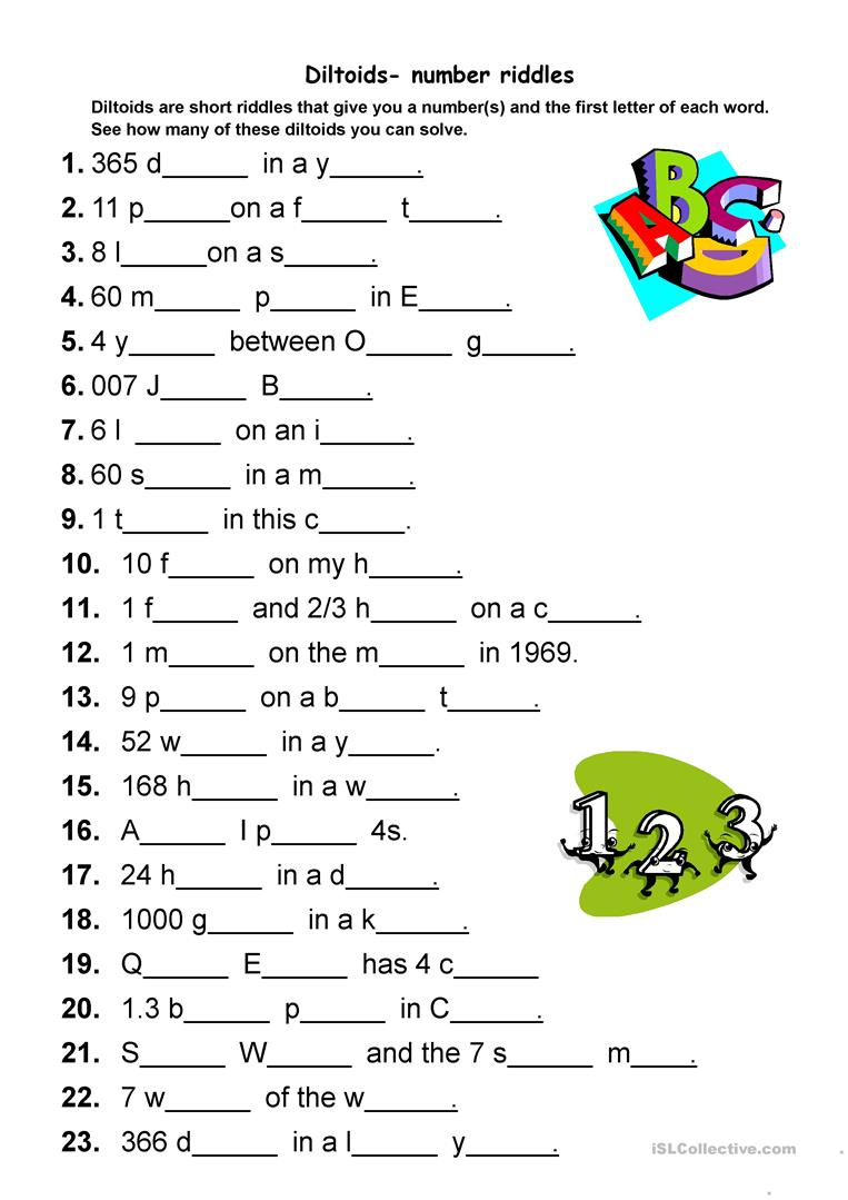 Diltoids- Number/letter Puzzles Worksheet - Free Esl Printable - Printable Esl Puzzles