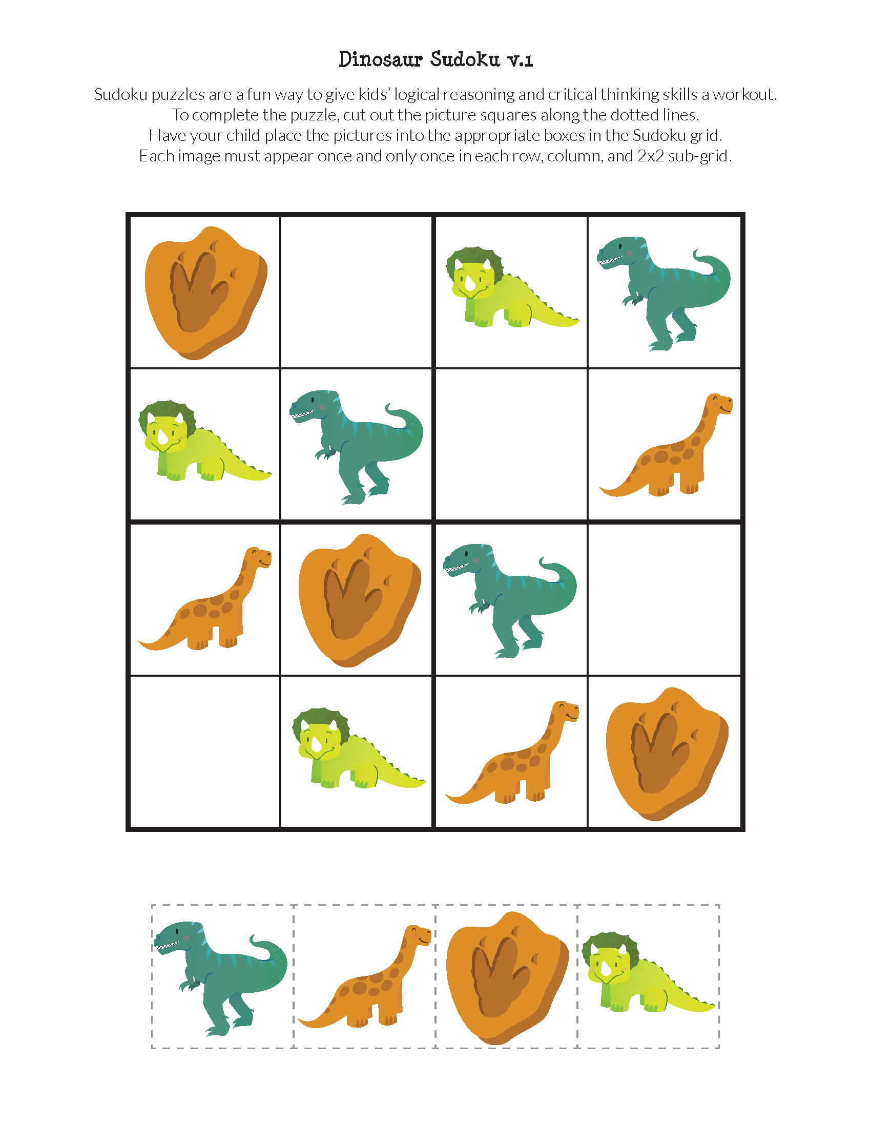 Dinosaur Sudoku Puzzles {Free Printables} | Education Ideas | Sudoku - Printable Dinosaur Puzzles