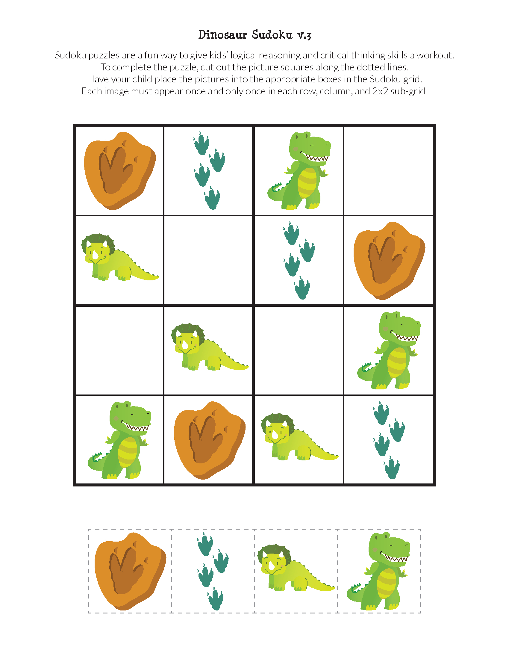 Dinosaur Sudoku Puzzles {Free Printables} - Gift Of Curiosity - Printable Dinosaur Puzzles