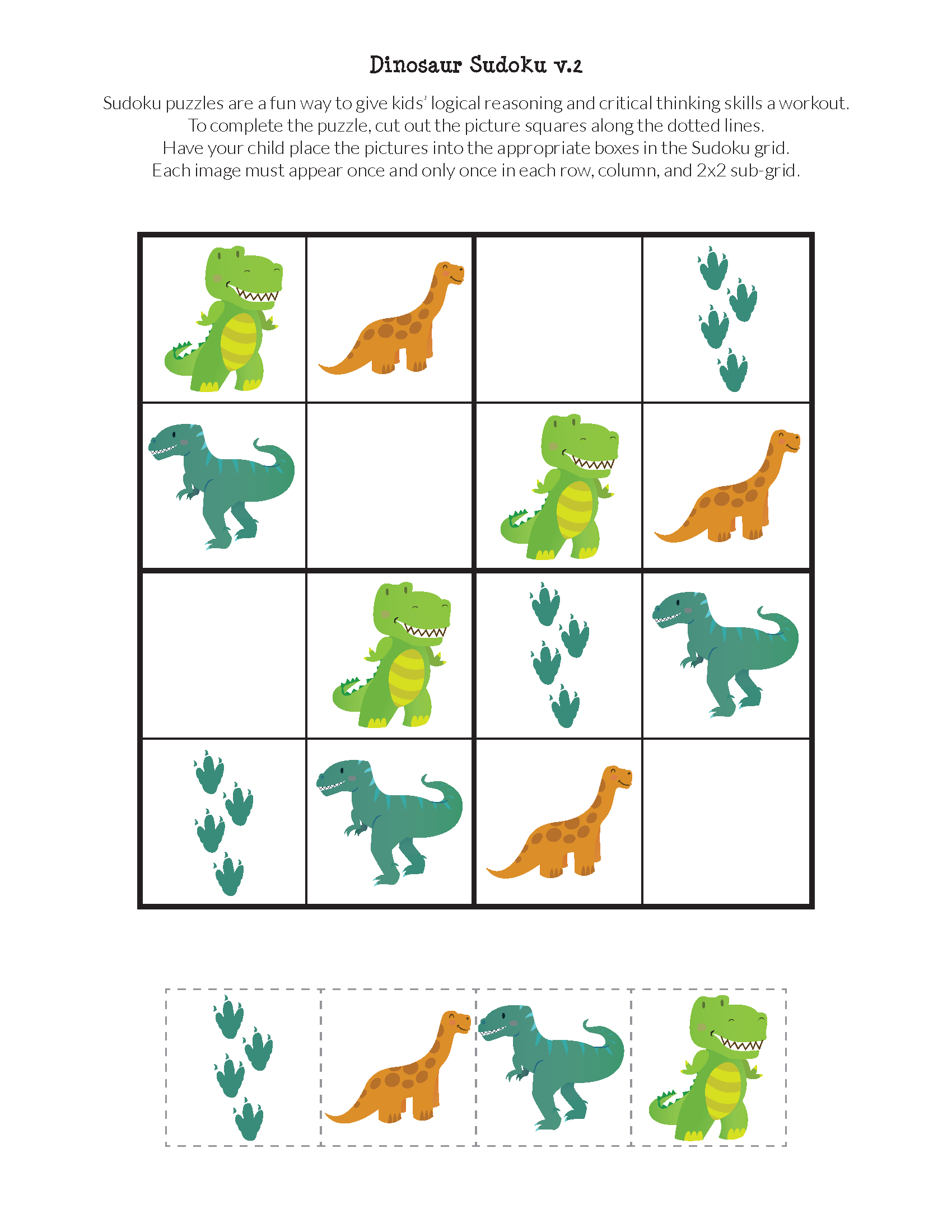 Dinosaur Sudoku Puzzles {Free Printables} | Sudoku | Sudoku Puzzles - Printable Dinosaur Puzzles