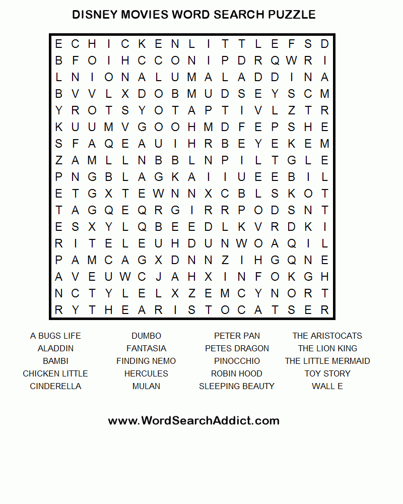 Disney Movies Word Search Puzzle | Addicted To Disney | Disney - Printable Word Puzzles For 7 Year Olds