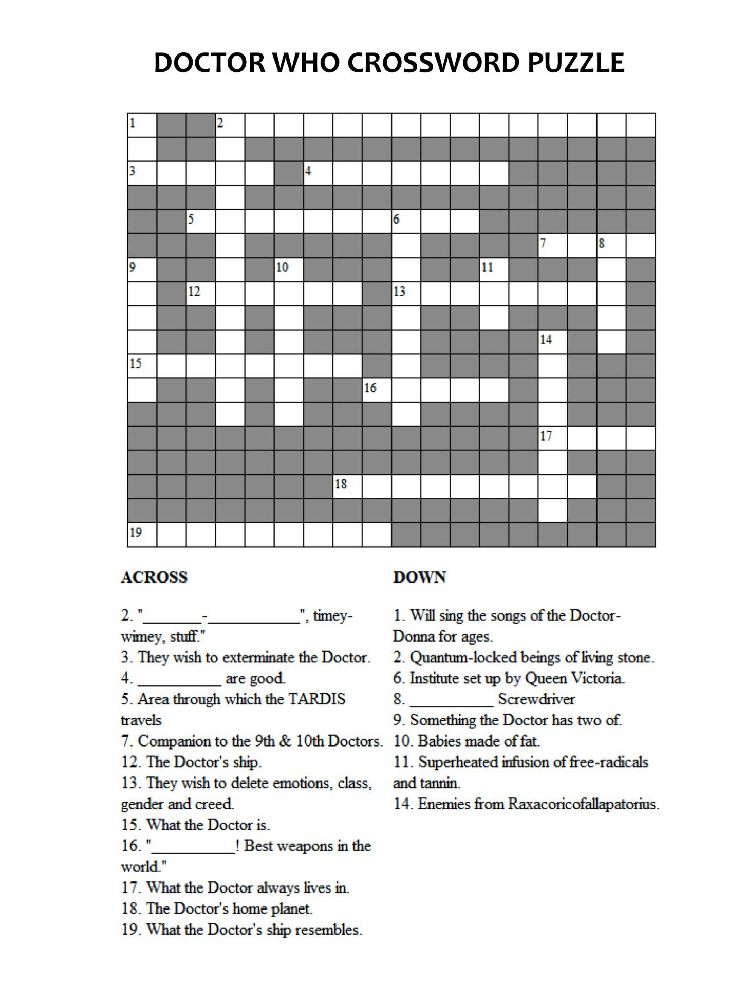Doctor Who Crossword Puzzle | Doctor Who | Doctor Who, Dr Who - Printable Epiphany Crossword Puzzle