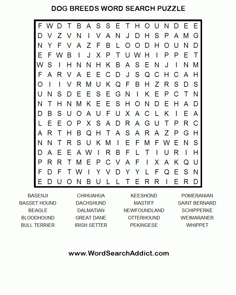 Dog Breeds Printable Word Search Puzzle - Printable Dog Puzzles