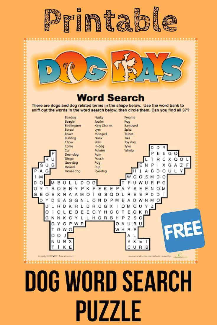 Dog Word Search | Education Activities | Learning Games, Dog Words - Free Printable Dog Puzzle