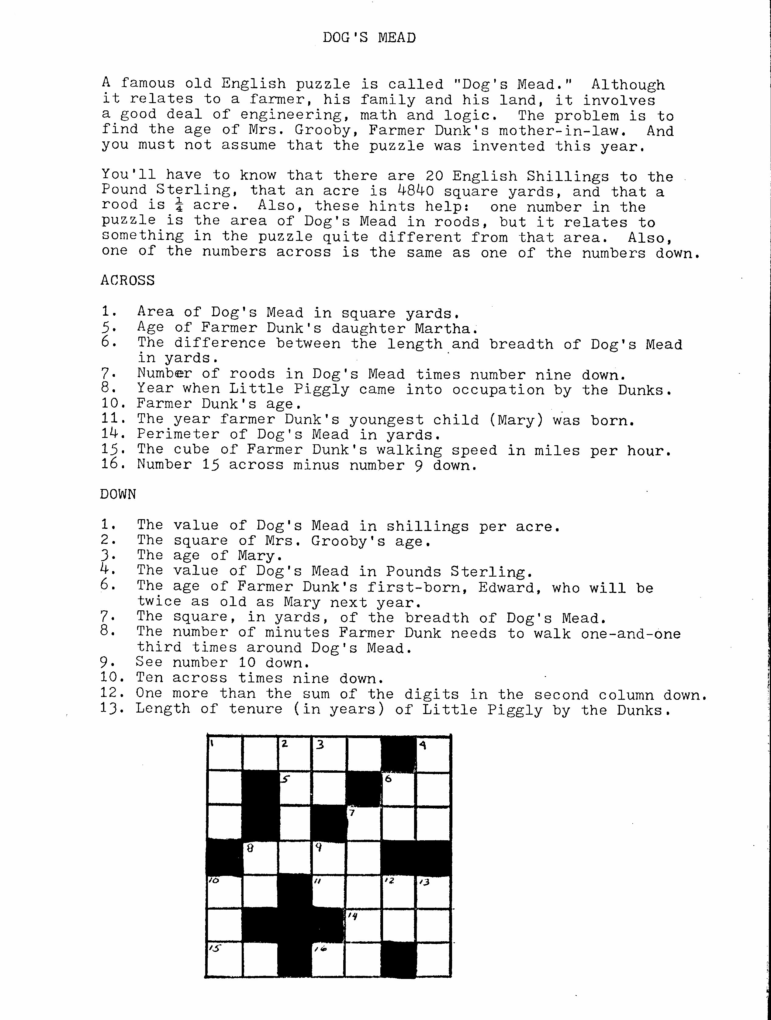 Dog&amp;#039;s Mead, An Old English Puzzle | Thezoo - Dog Crossword Puzzle Printable