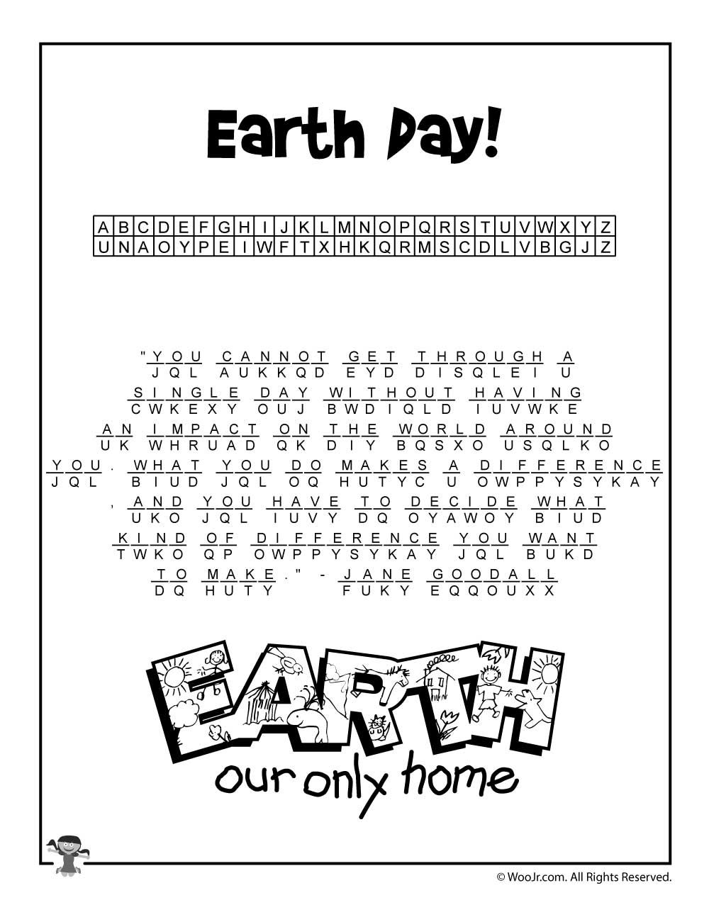 Earth Day Cryptogram Puzzle Solution | Class Decorations | Earth Day - Printable Puzzles Cryptograms