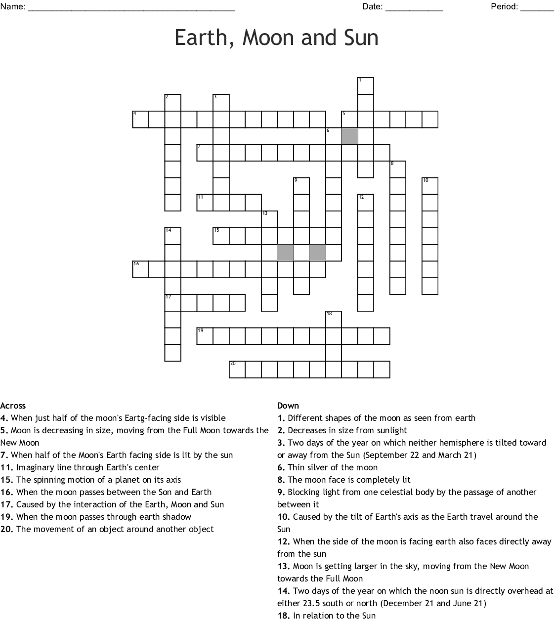 Earth Moon And Sun Crossword Wordmint Printable Sun Crossword