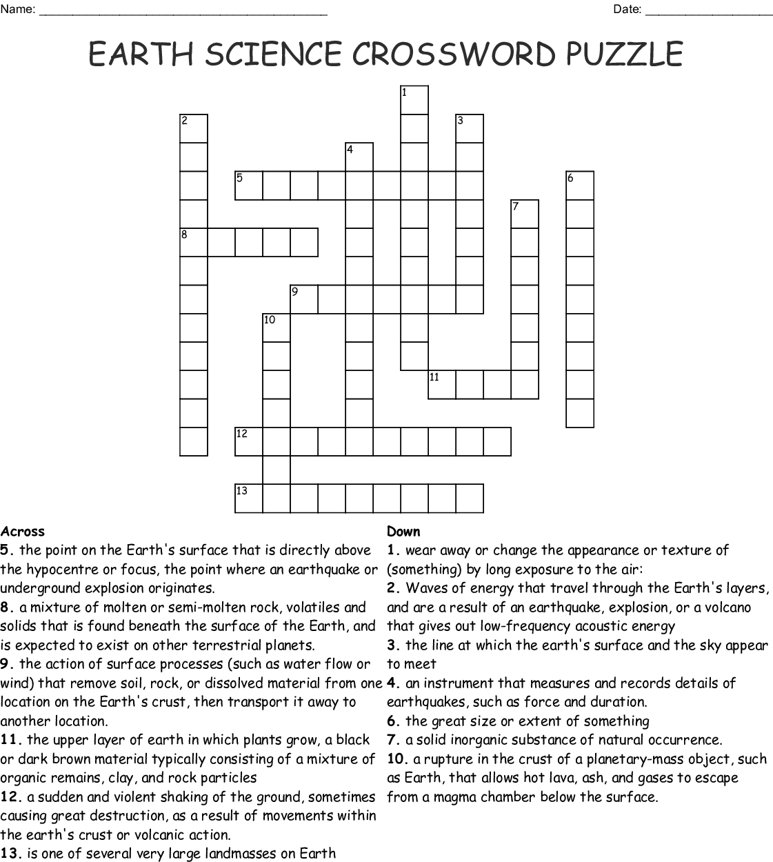 Science Crossword Puzzles Printable With Answers Printable Crossword Puzzles