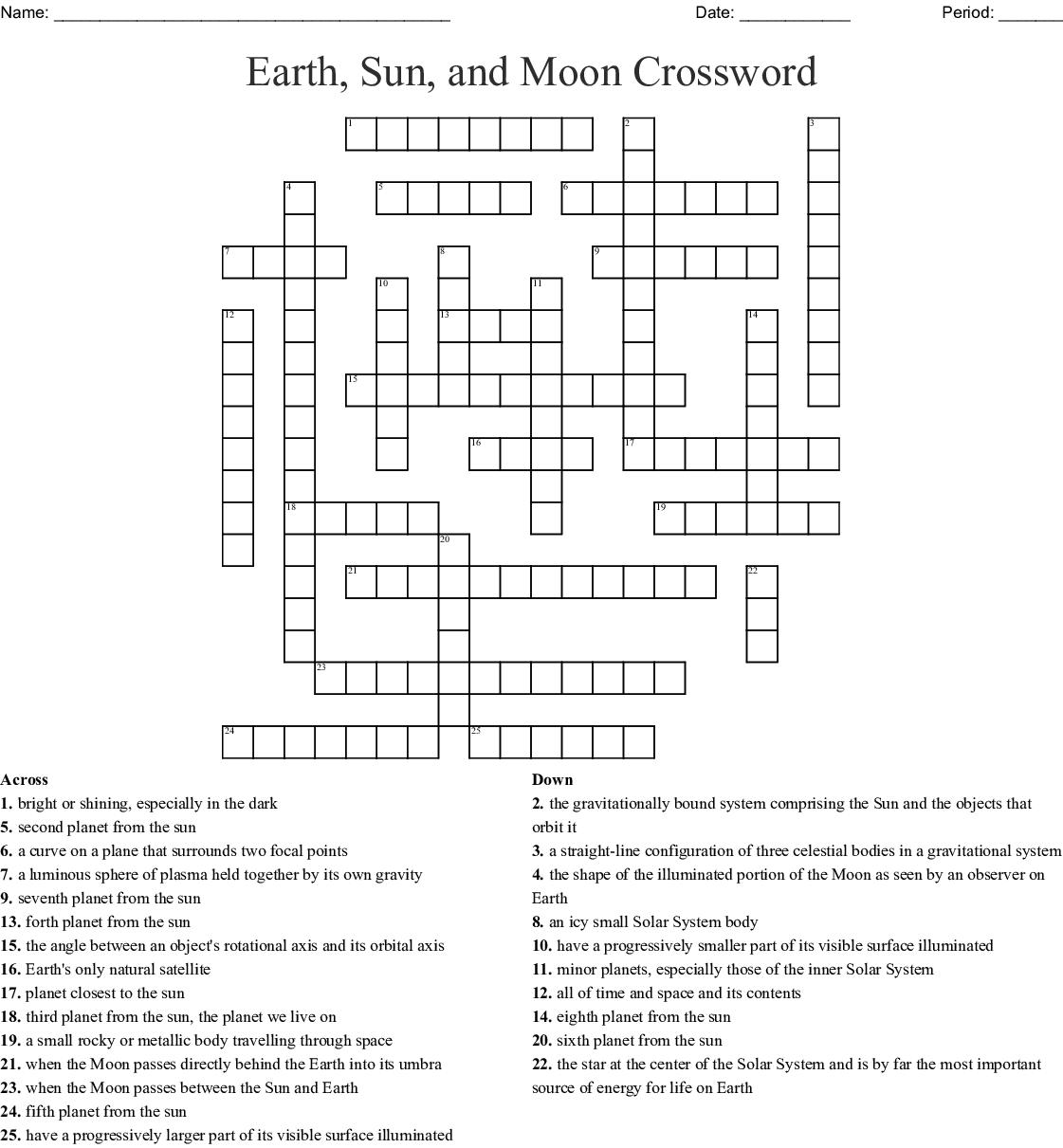 Earth, Sun, And Moon Crossword - Wordmint - Sun Crossword Printable Version