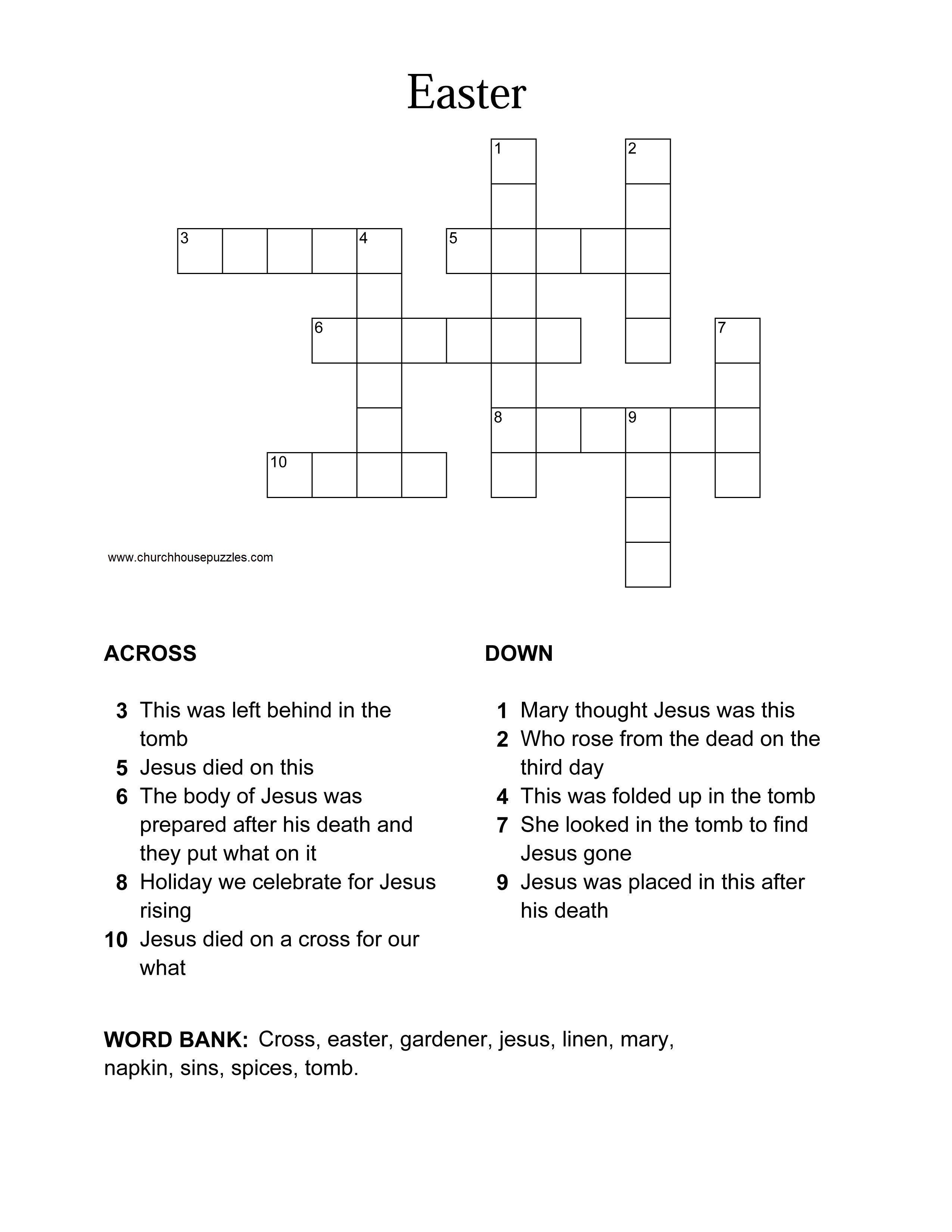 Easter Crossword Puzzle - Printable Crossword Puzzles For Easter