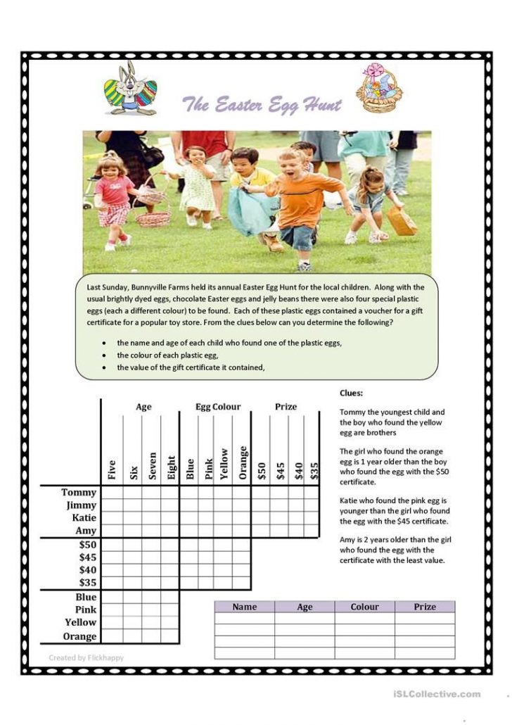 easter egg hunt logic puzzle worksheet free esl printable printable