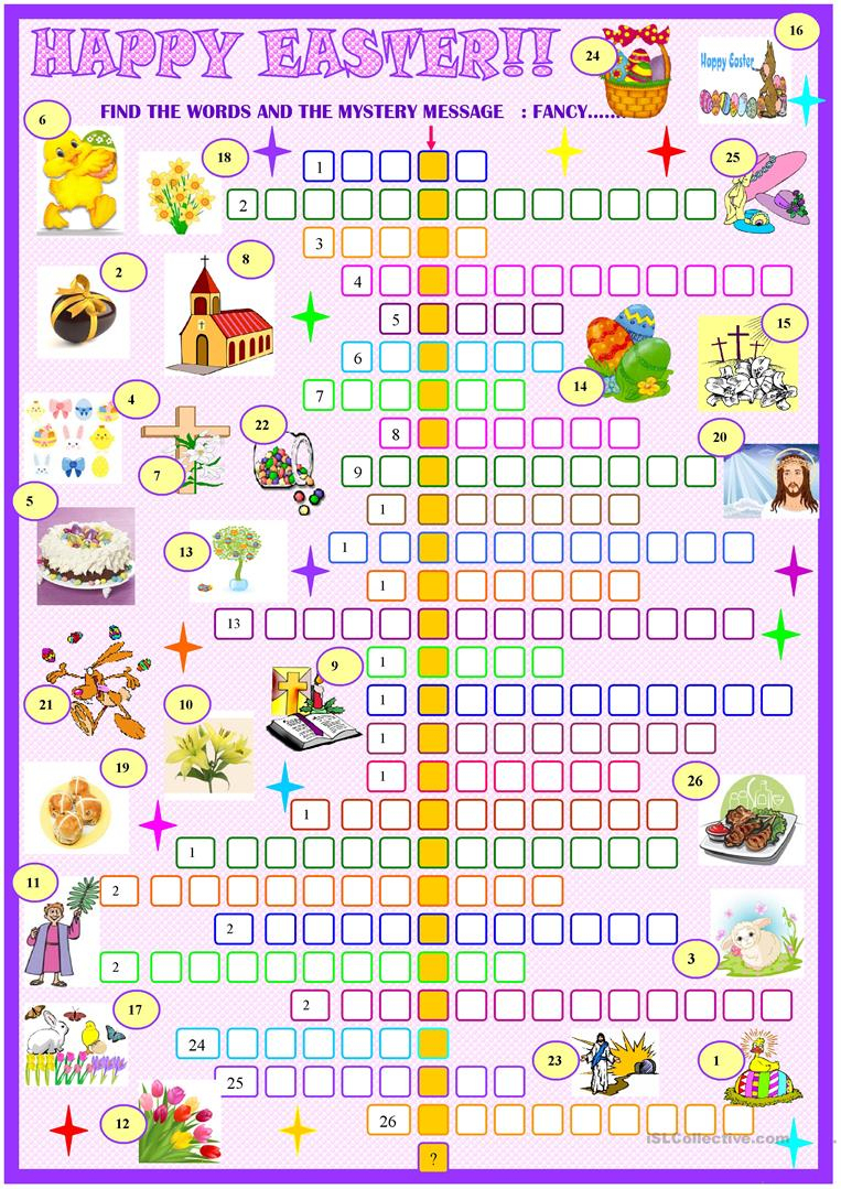 Easter:crossword Puzzle With Key Worksheet - Free Esl Printable - Printable Easter Puzzles