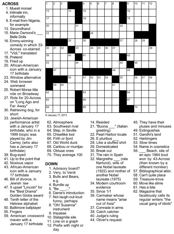 Printable Celebrity Crossword Puzzles